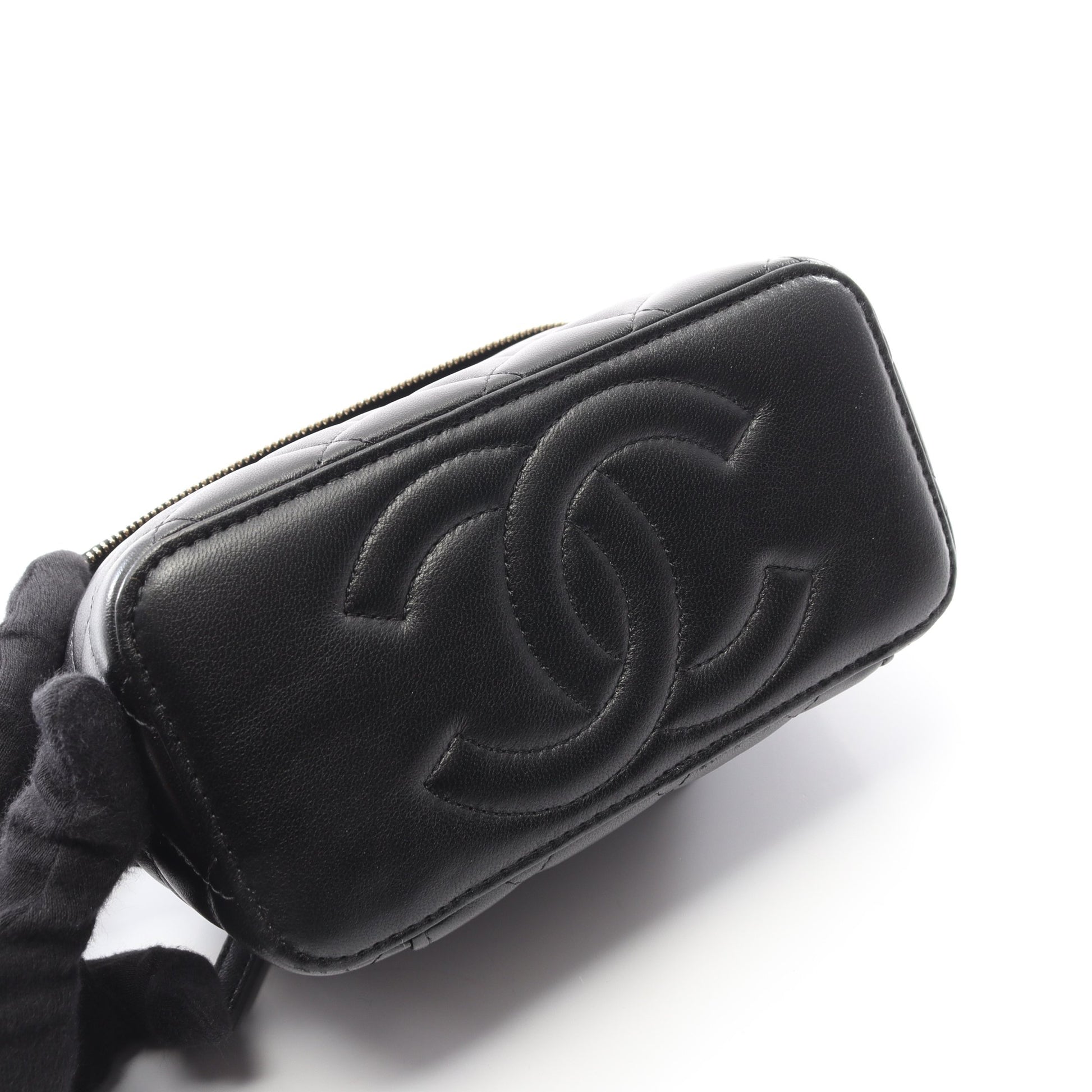 マトラッセ バニティバッグ チェーンショルダーバッグ ラムスキン ブラック ゴールド金具 2WAY シャネル バッグ CHANEL