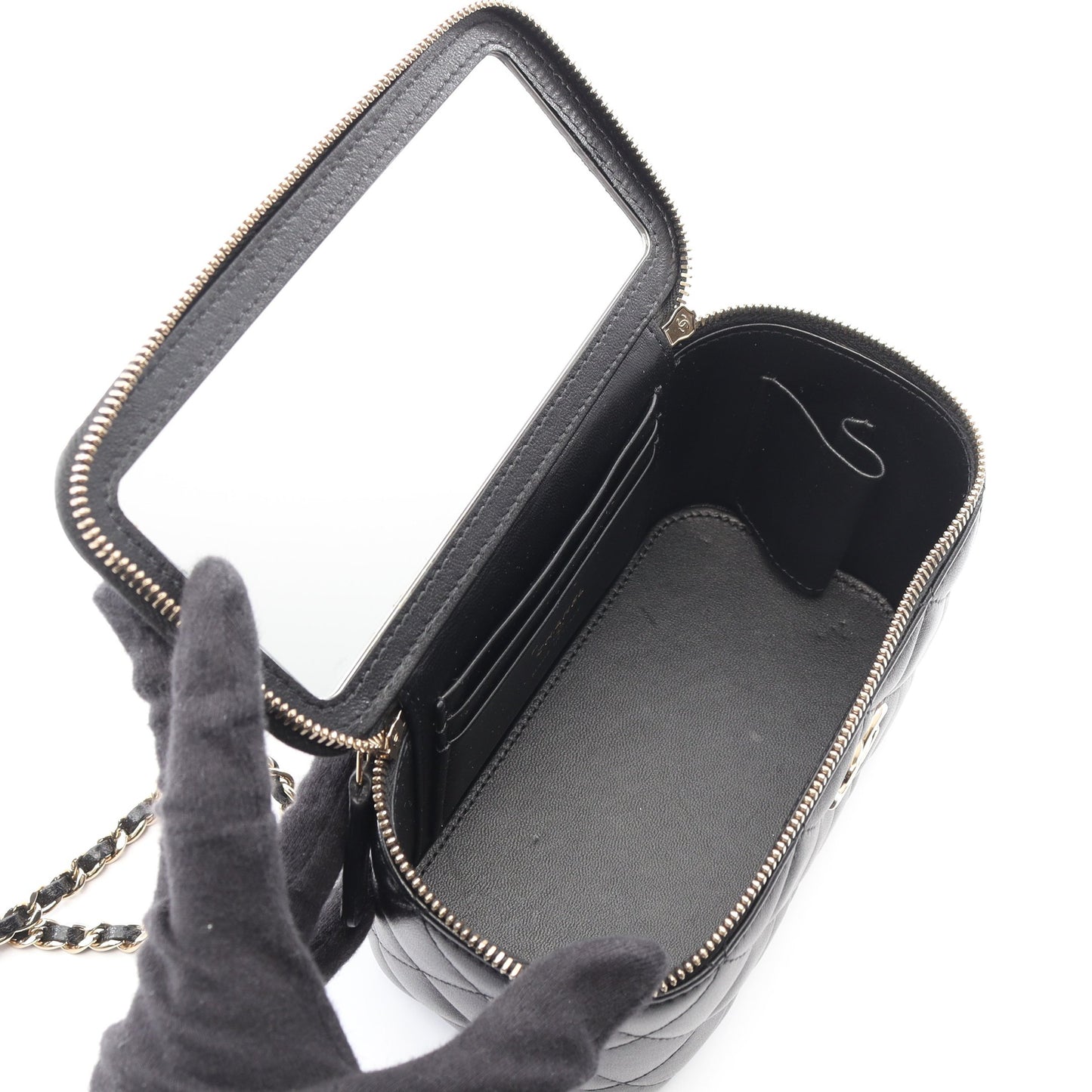 マトラッセ バニティバッグ チェーンショルダーバッグ ラムスキン ブラック ゴールド金具 2WAY シャネル バッグ CHANEL