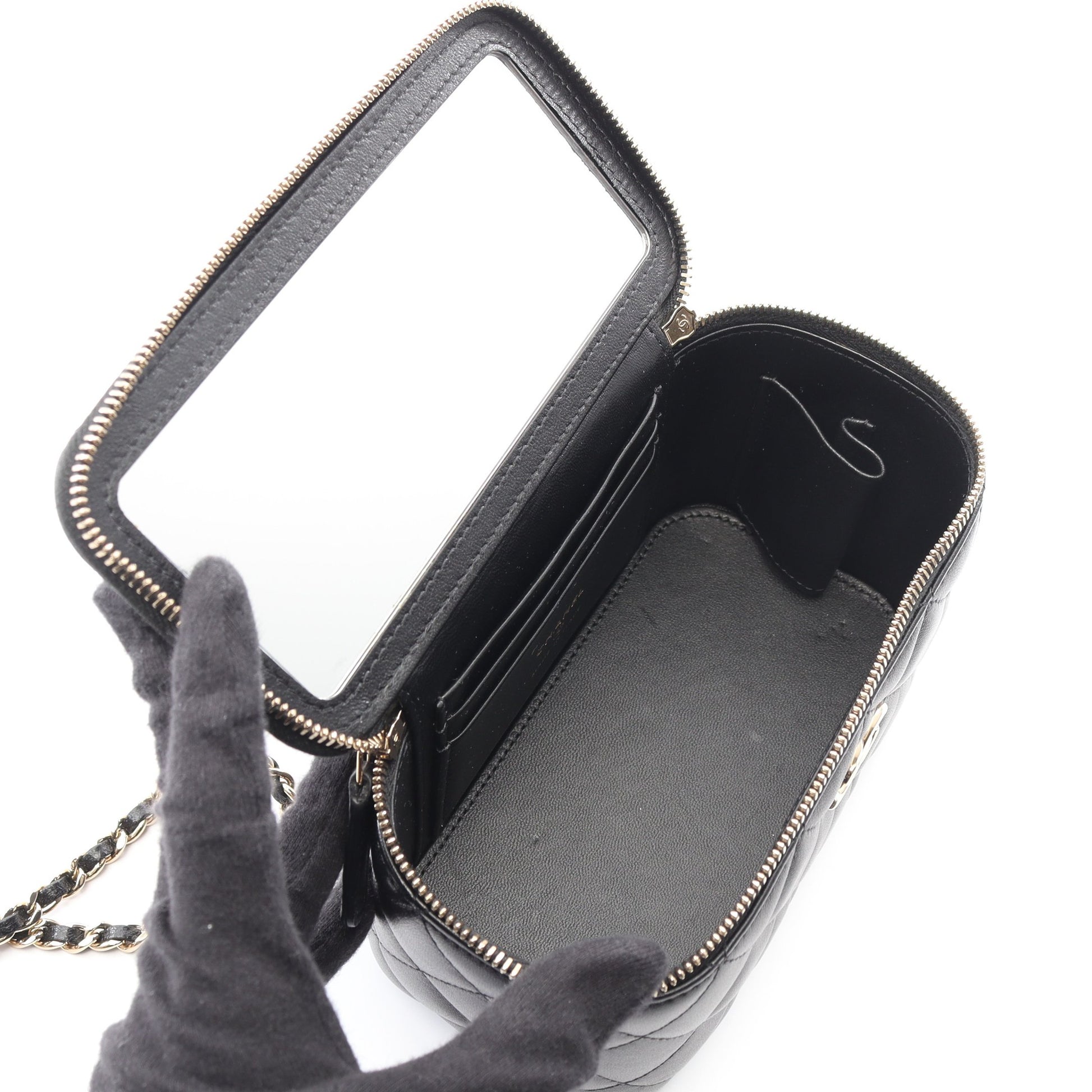 マトラッセ バニティバッグ チェーンショルダーバッグ ラムスキン ブラック ゴールド金具 2WAY シャネル バッグ CHANEL