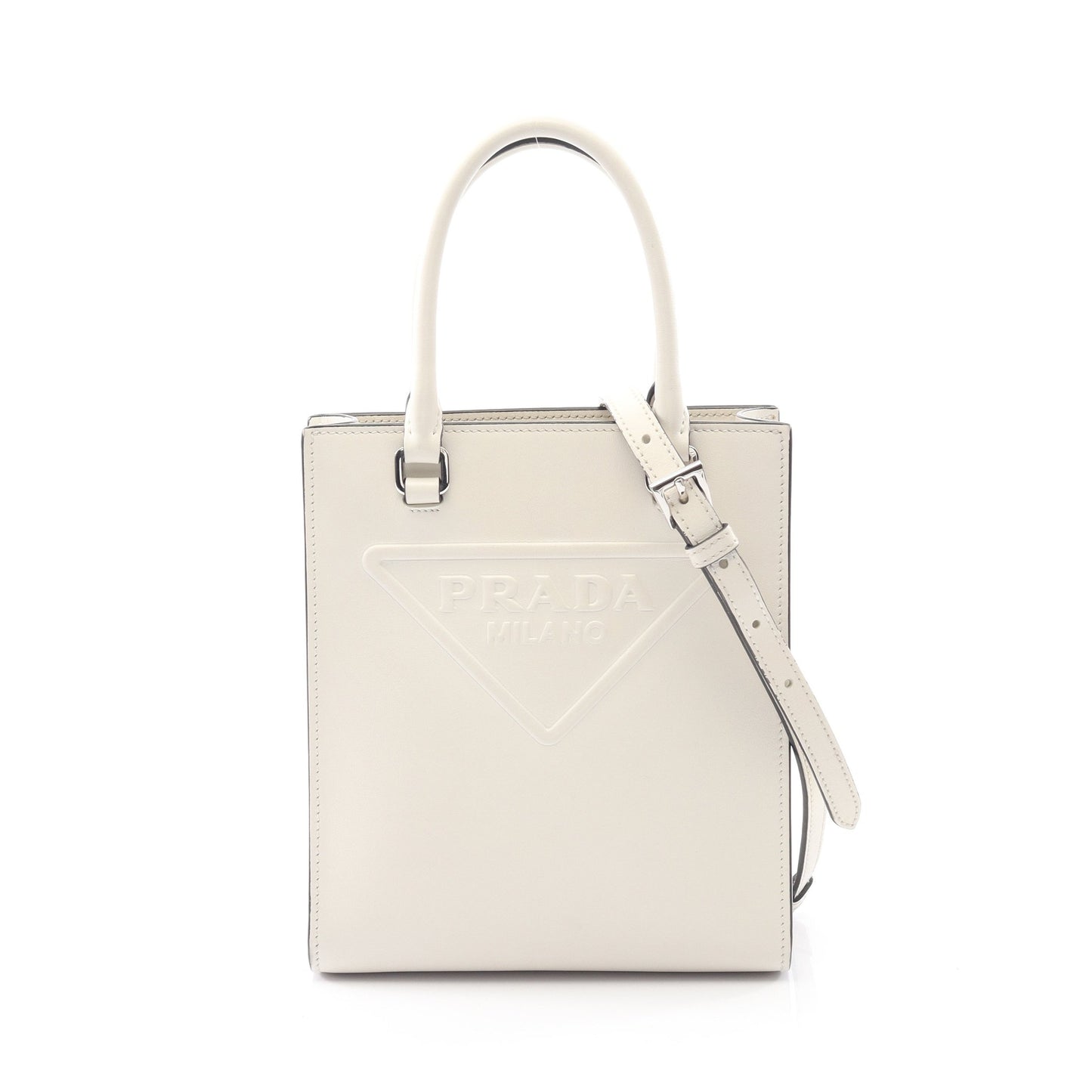 エンボスロゴ ハンドバッグ レザー ホワイト 2WAY プラダ バッグ PRADA