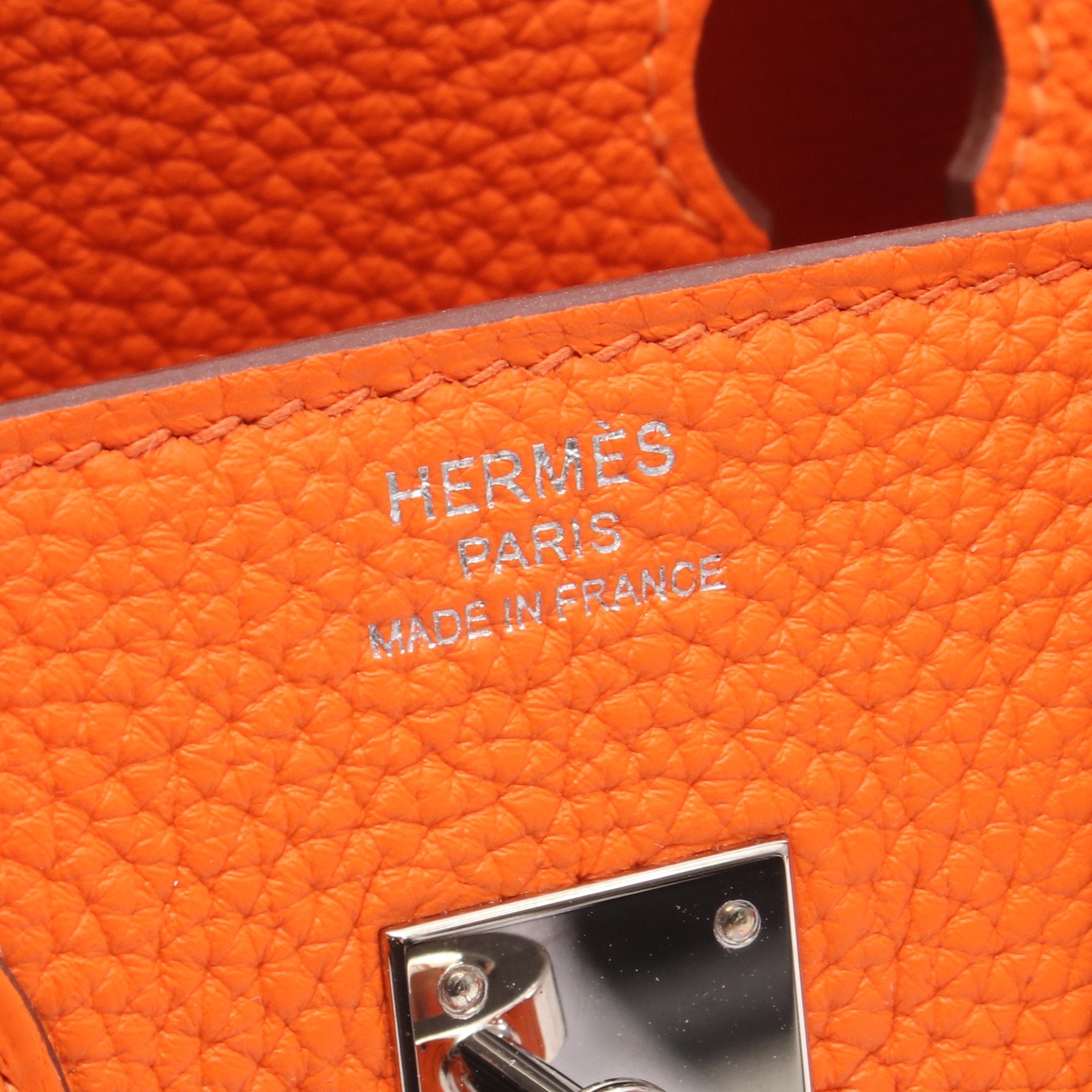 バーキン25 オレンジミニアン ハンドバッグ トゴ オレンジ シルバー