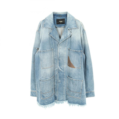 デニムジャケット コットン インディゴブルー ダメージ加工 フェンディ アウター FENDI
