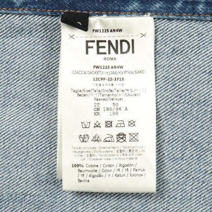 デニムジャケット コットン インディゴブルー ダメージ加工 フェンディ アウター FENDI