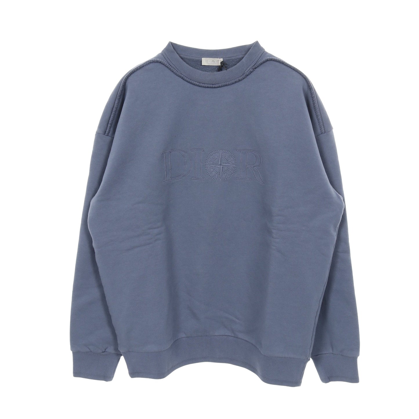 DIOR × Stone Island スウェットシャツ クルーネック ロゴ刺繍 コットン ブルーグレー ディオール トップス DIOR