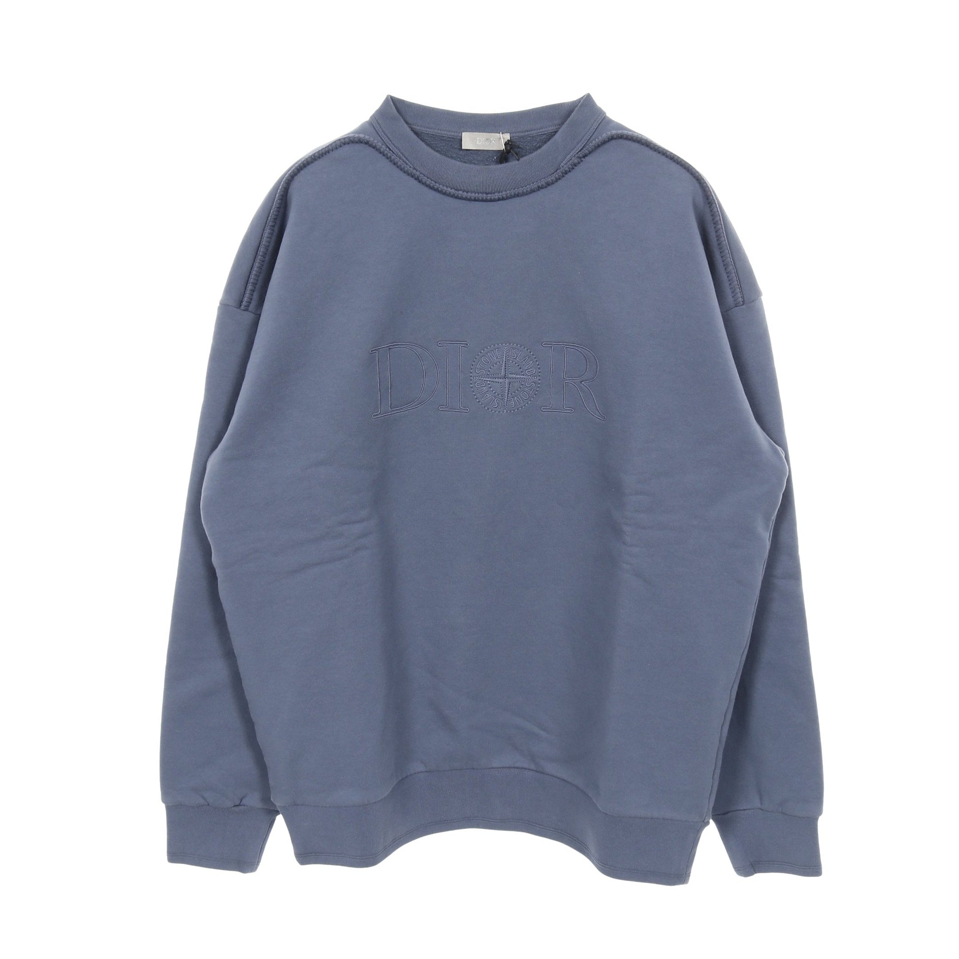 DIOR × Stone Island スウェットシャツ クルーネック ロゴ刺繍 コットン ブルーグレー ディオール トップス DIOR