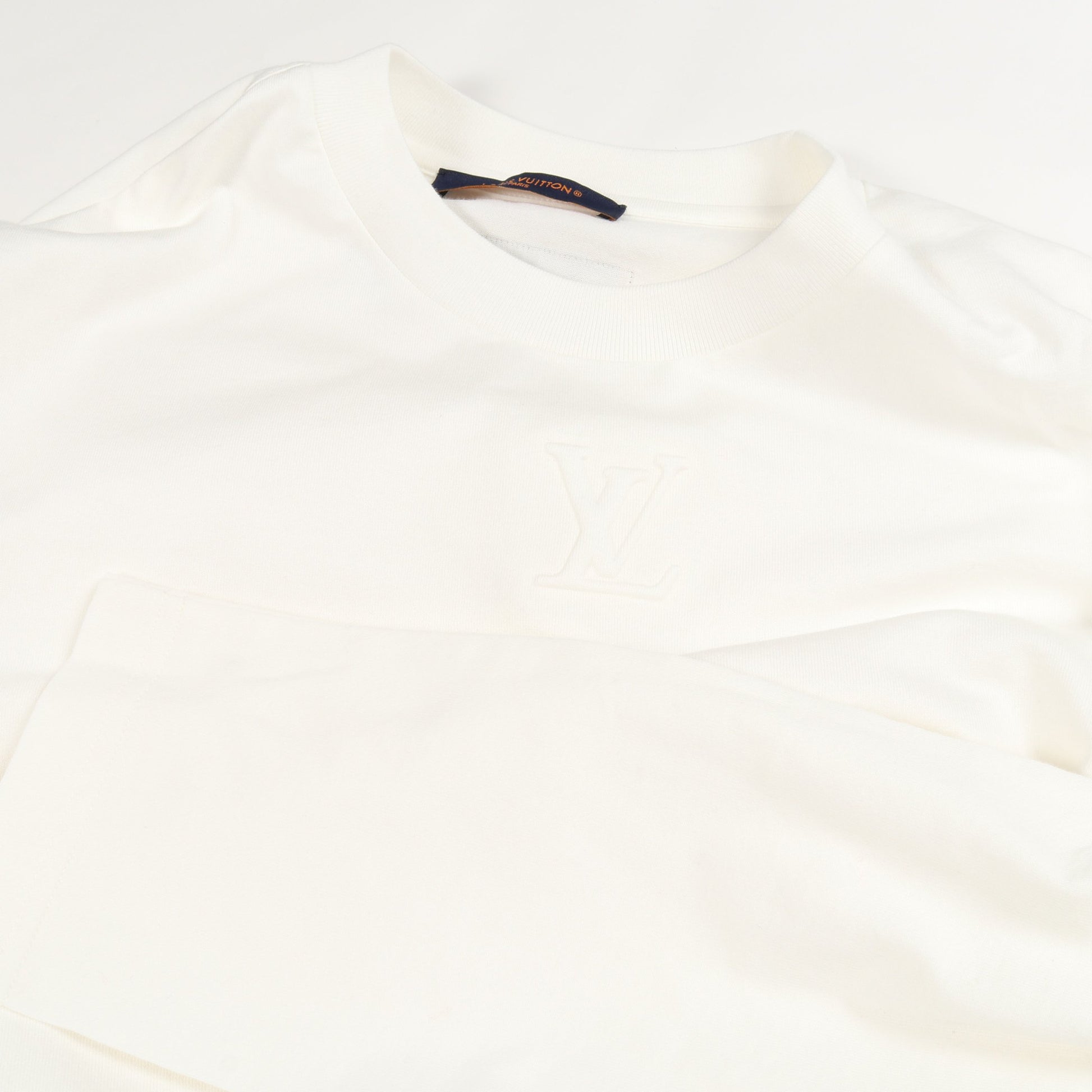 長袖Tシャツ クルーネック エンボスロゴ コットン ホワイト ルイヴィトン トップス LOUIS VUITTON