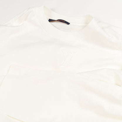 長袖Tシャツ クルーネック エンボスロゴ コットン ホワイト ルイヴィトン トップス LOUIS VUITTON