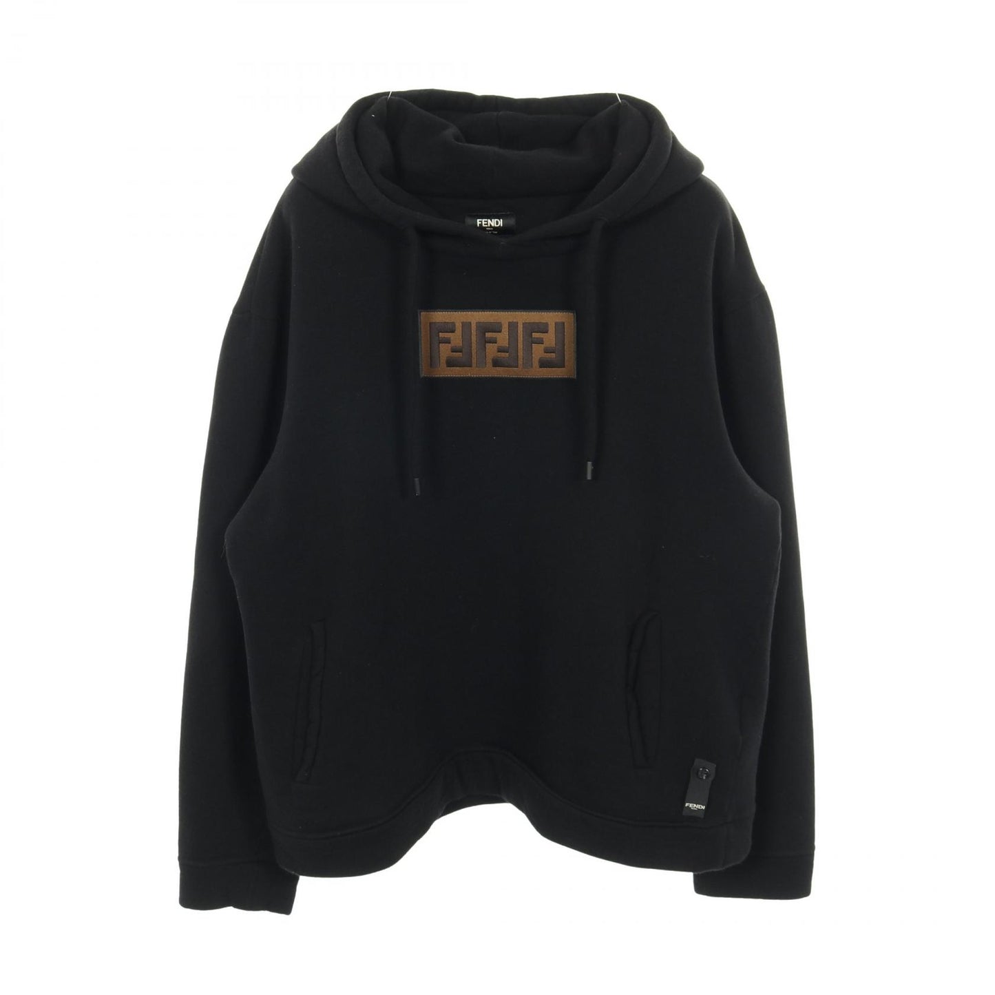 ズッカ ボックスロゴ プルオーバーパーカー コットン カシミヤ ブラック フェンディ トップス FENDI
