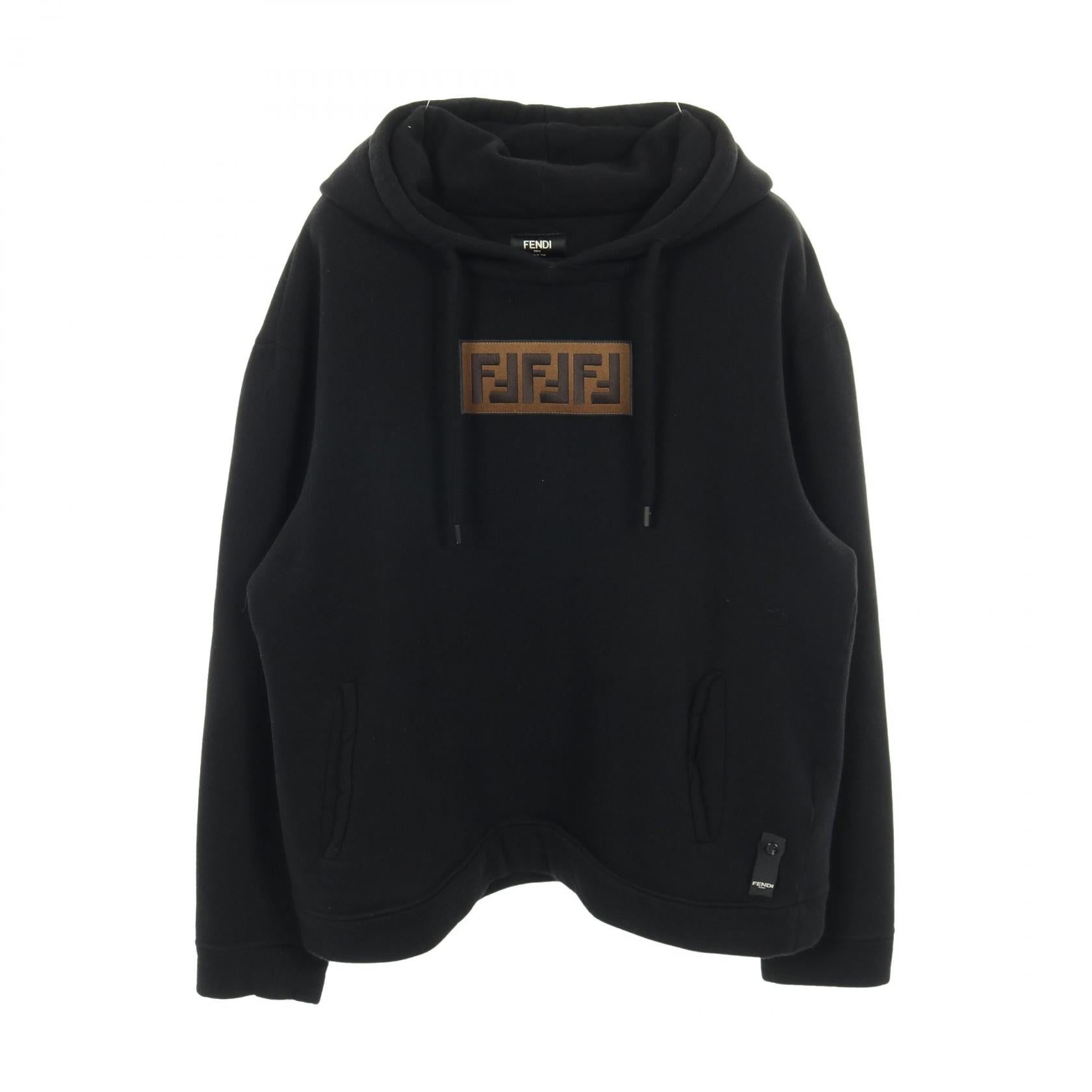 ズッカ ボックスロゴ プルオーバーパーカー コットン カシミヤ ブラック フェンディ トップス FENDI