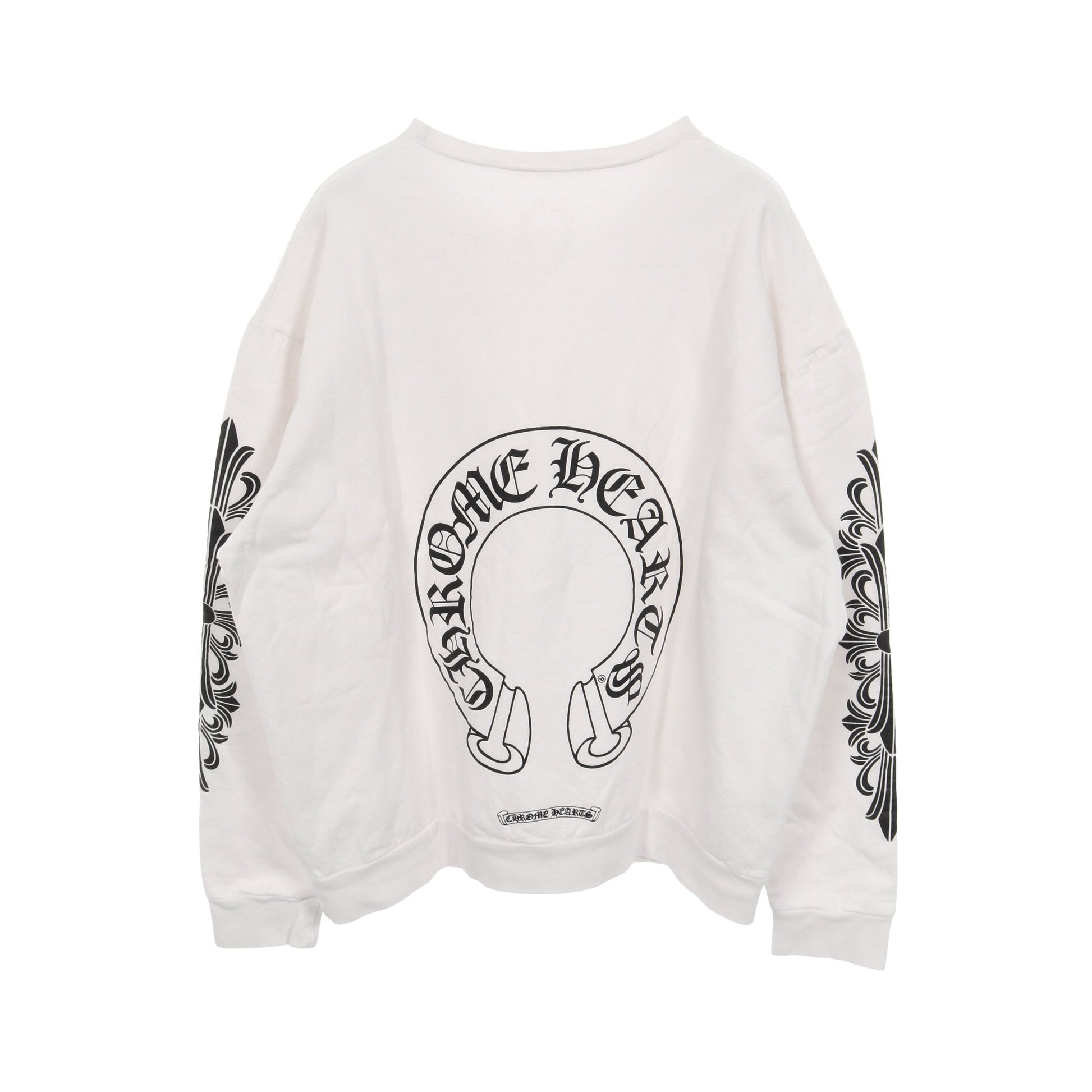 ホースシュー スウェットシャツ クルーネック バックプリント コットン ホワイト ブラック クロムハーツ トップス Chrome Hearts