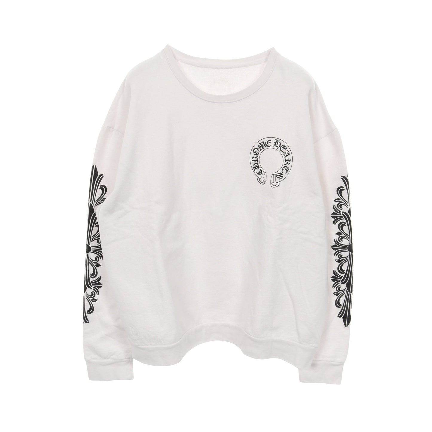 ホースシュー スウェットシャツ クルーネック バックプリント コットン ホワイト ブラック クロムハーツ トップス Chrome Hearts
