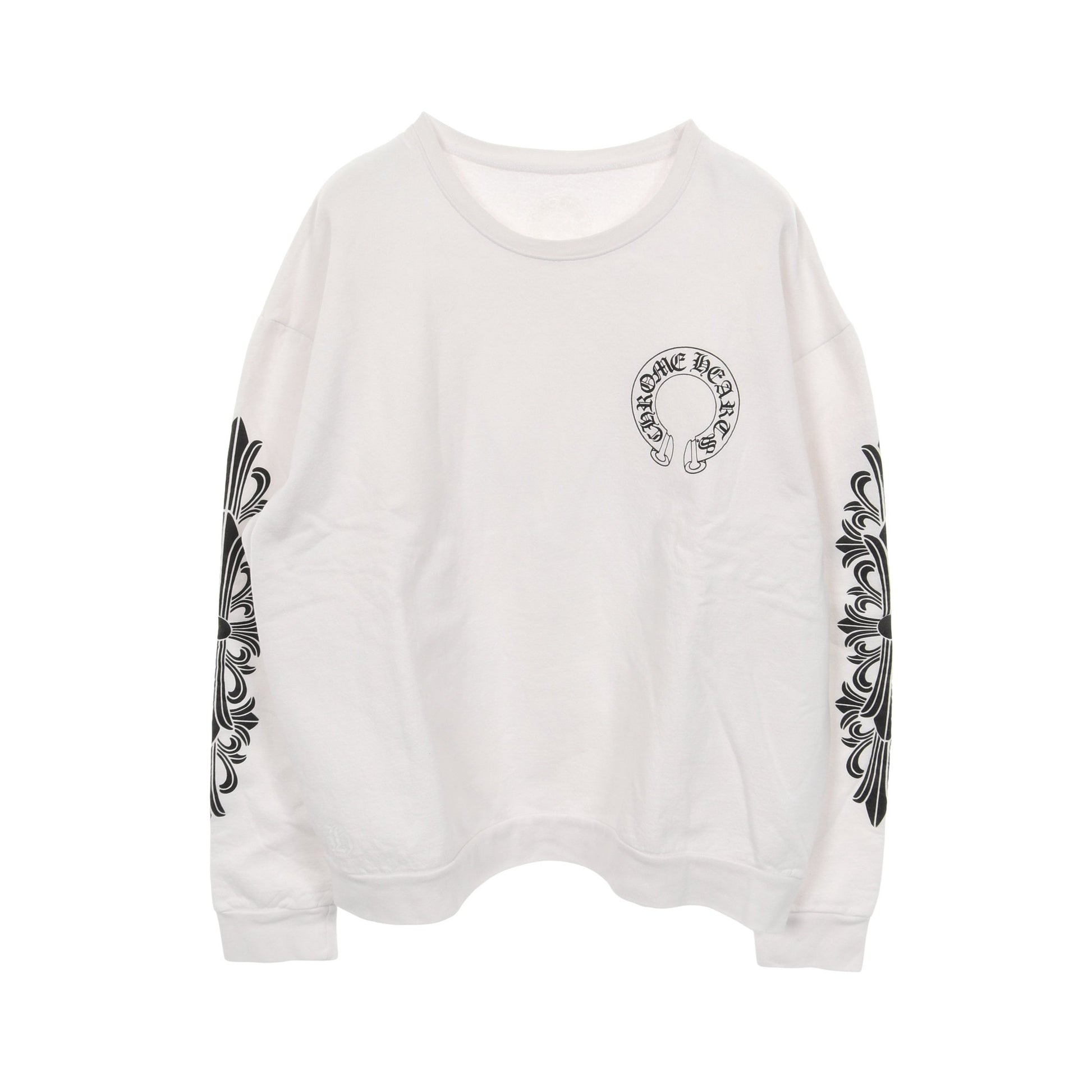 ホースシュー スウェットシャツ クルーネック バックプリント コットン ホワイト ブラック クロムハーツ トップス Chrome Hearts