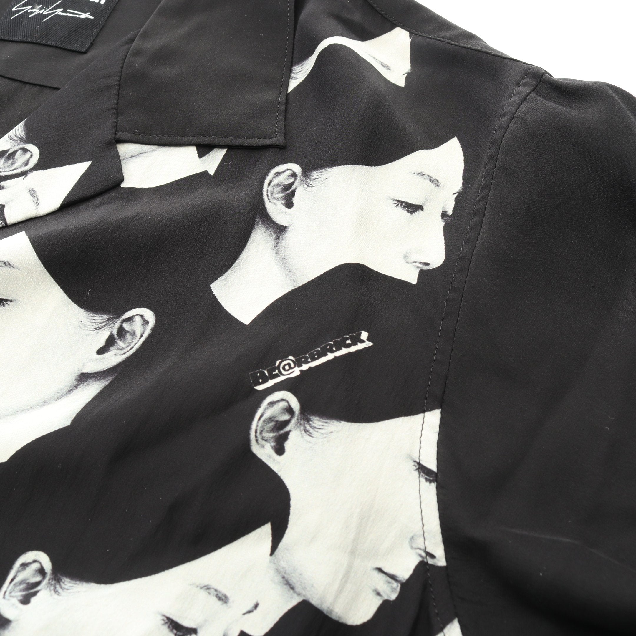 オープンカラー シャツ 半袖 シルク ブラック ホワイト ブラック