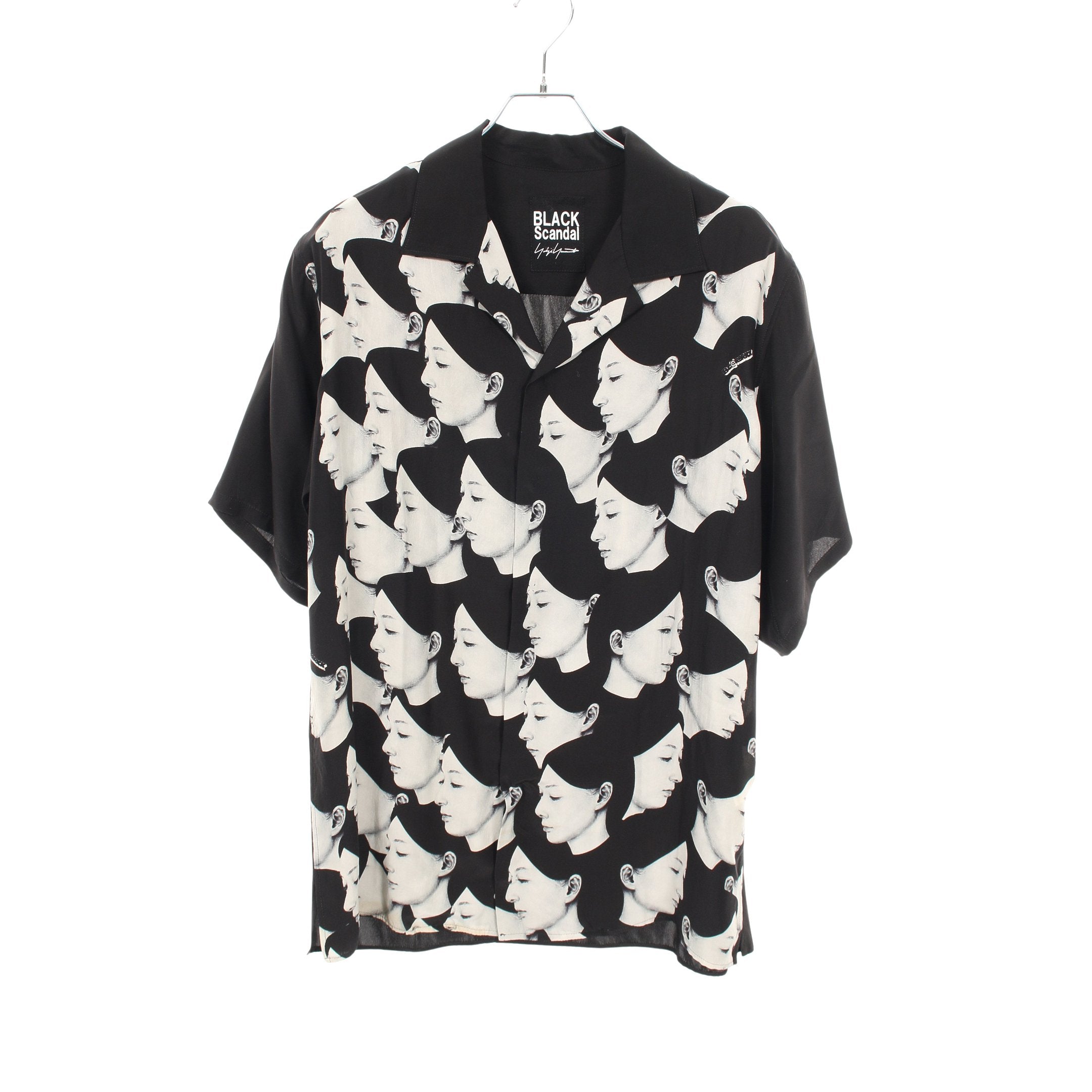 オープンカラー シャツ 半袖 シルク ブラック ホワイト ブラック