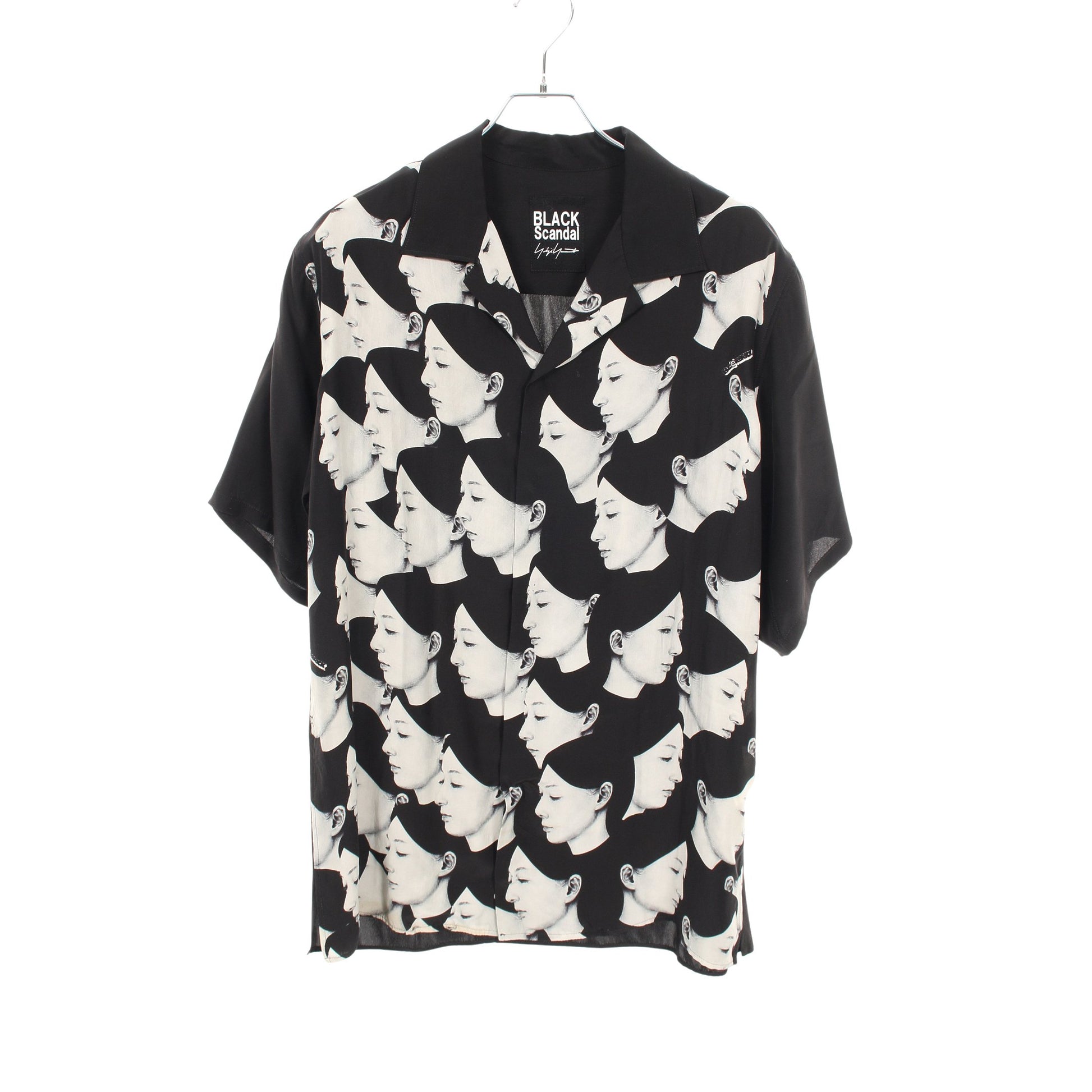 オープンカラー シャツ 半袖 シルク ブラック ホワイト ブラックスキャンダル ヨウジヤマモト トップス BLACK Scandal Yohji Yamamoto