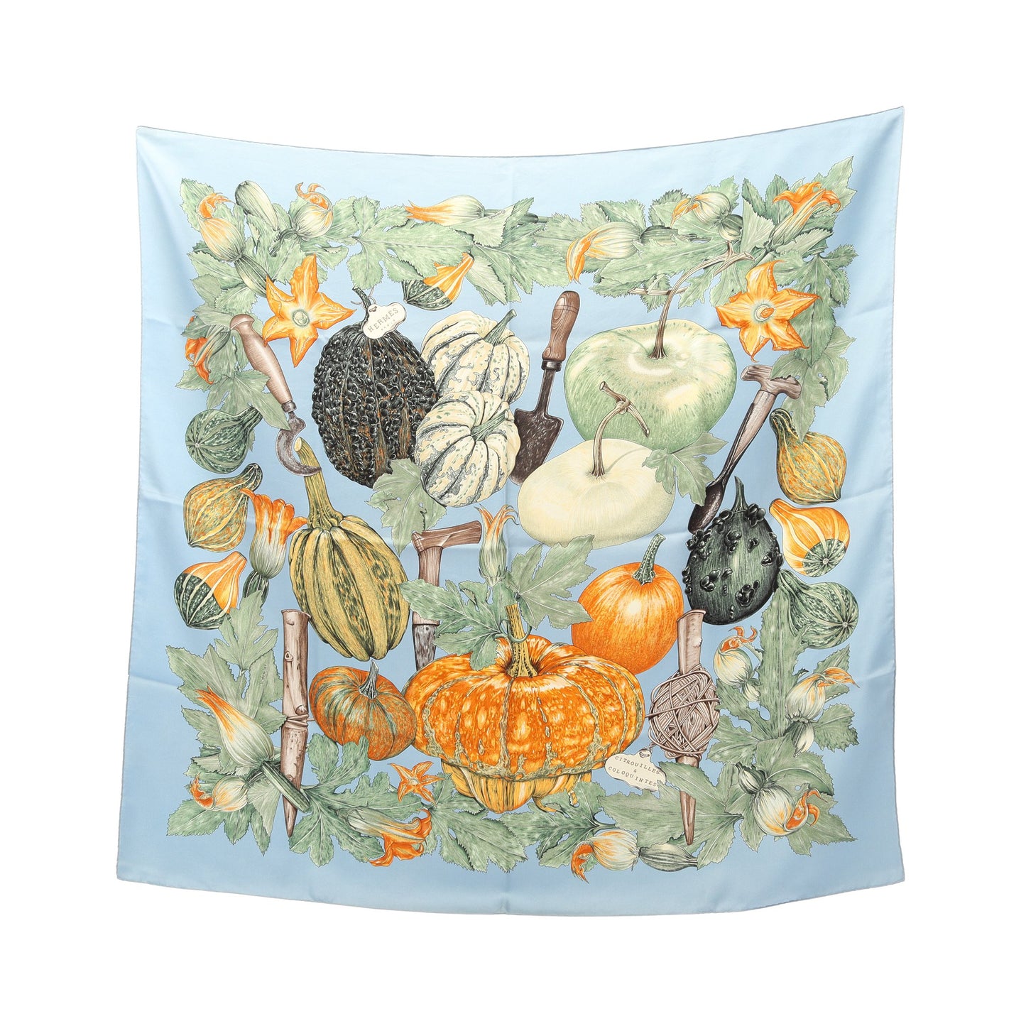 カレ90 CITROUILLES ET COLOQUINTES スカーフ シルク ライトブルー マルチカラー エルメス 財布・小物 HERMES