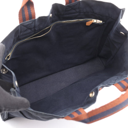 フールトゥMM ハンドバッグ トートバッグ キャンバス ダークネイビー ブラウン シルバー金具 エルメス バッグ HERMES