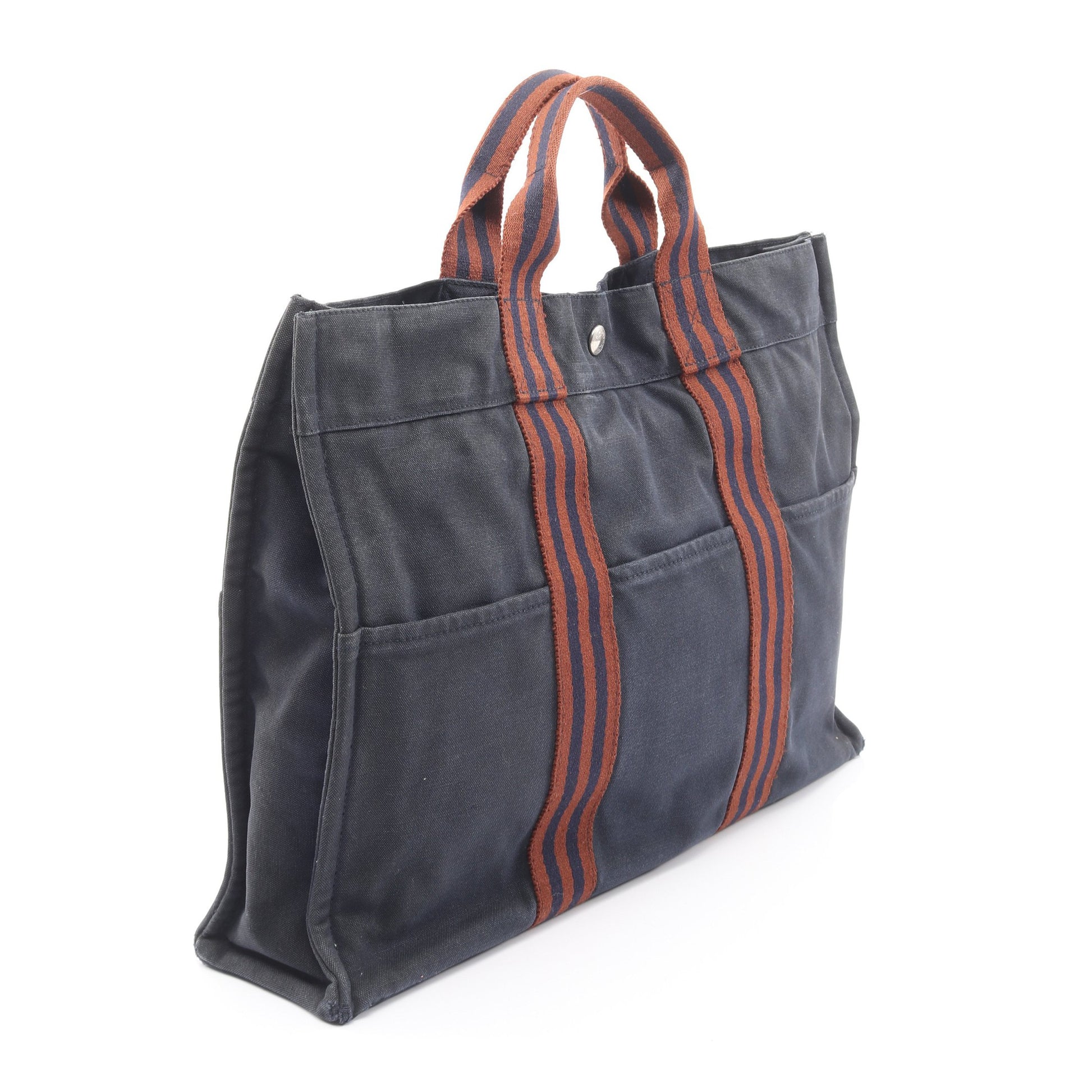 フールトゥMM ハンドバッグ トートバッグ キャンバス ダークネイビー ブラウン シルバー金具 エルメス バッグ HERMES