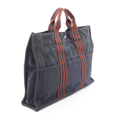 フールトゥMM ハンドバッグ トートバッグ キャンバス ダークネイビー ブラウン シルバー金具 エルメス バッグ HERMES