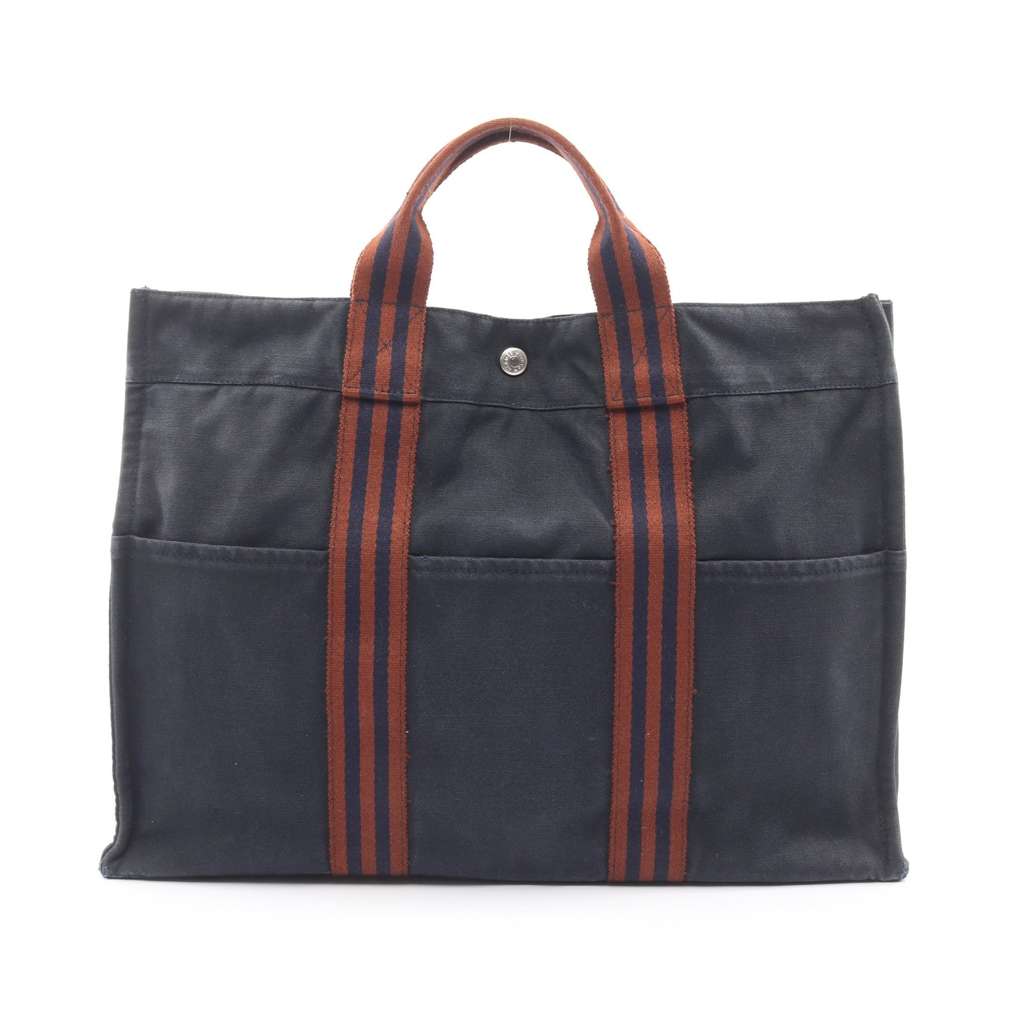 フールトゥMM ハンドバッグ トートバッグ キャンバス ダークネイビー ブラウン シルバー金具 エルメス バッグ HERMES