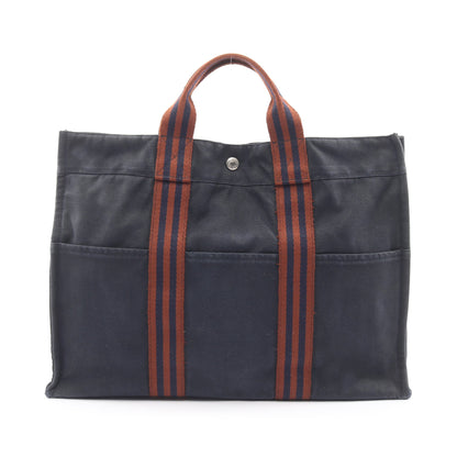 フールトゥMM ハンドバッグ トートバッグ キャンバス ダークネイビー ブラウン シルバー金具 エルメス バッグ HERMES