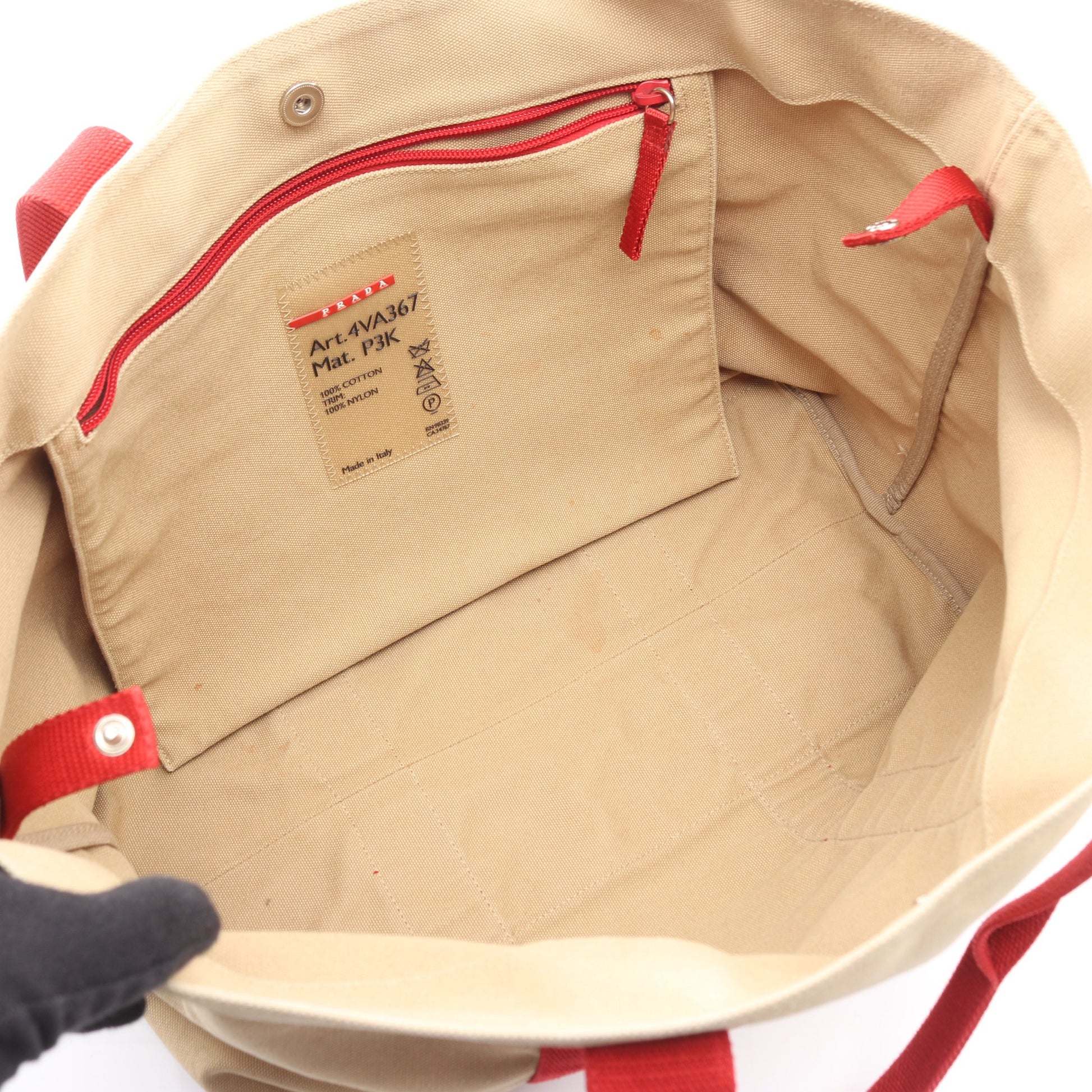ハンドバッグ トートバッグ ロゴプリント キャンバス ベージュ レッド プラダスポーツ リネアロッサ バッグ PRADA SPORT LINEA ROSSA