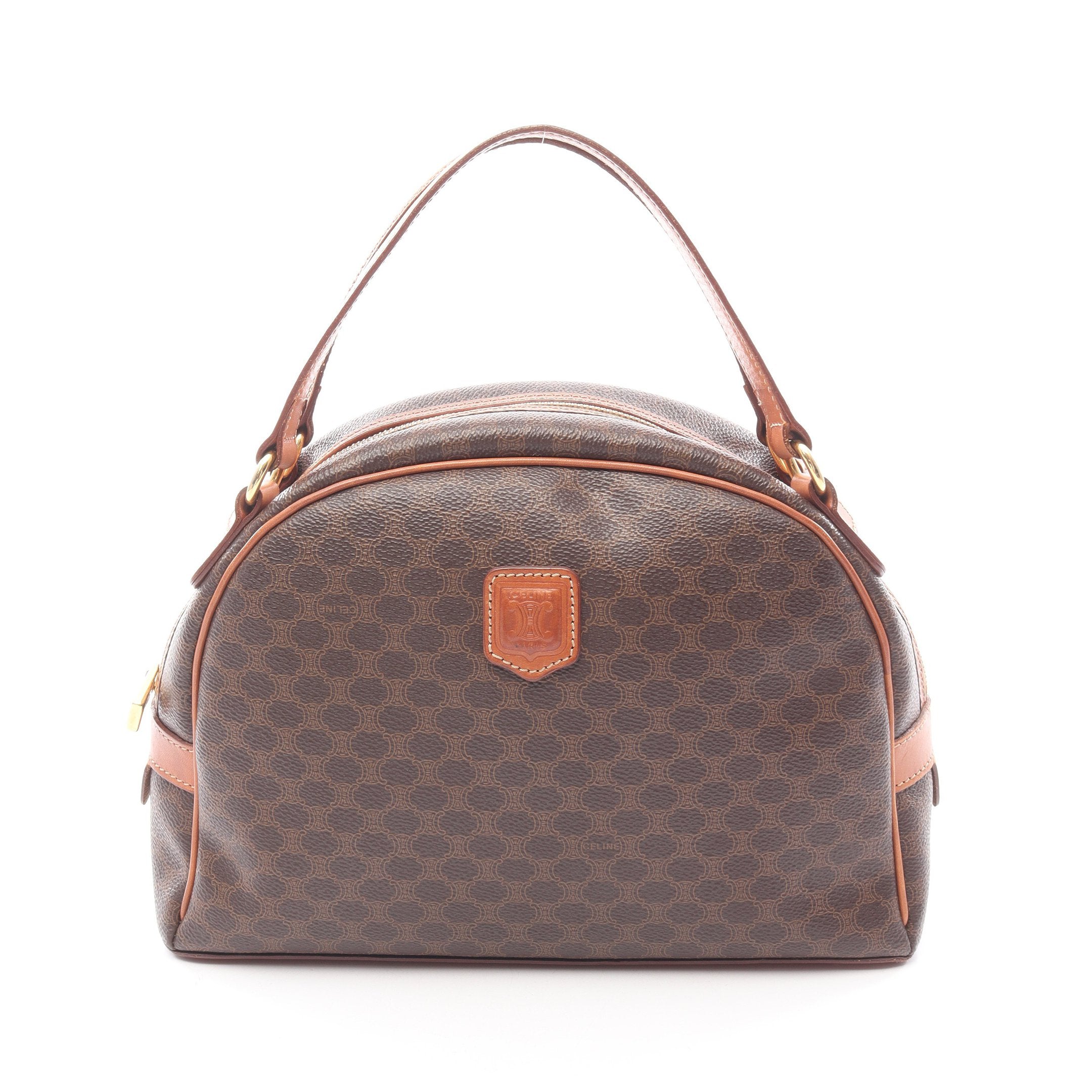 マカダム ハンドバッグ PVC レザー ダークブラウン ブラウン セリーヌ