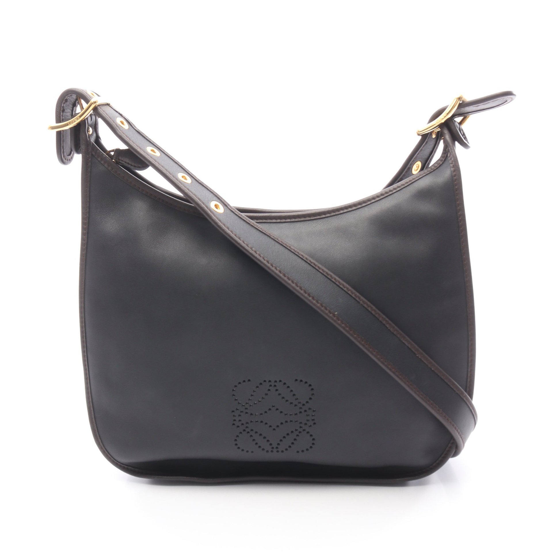 ソフィア アナグラム ショルダーバッグ レザー ブラック ダークブラウン パンチング ロエベ バッグ LOEWE