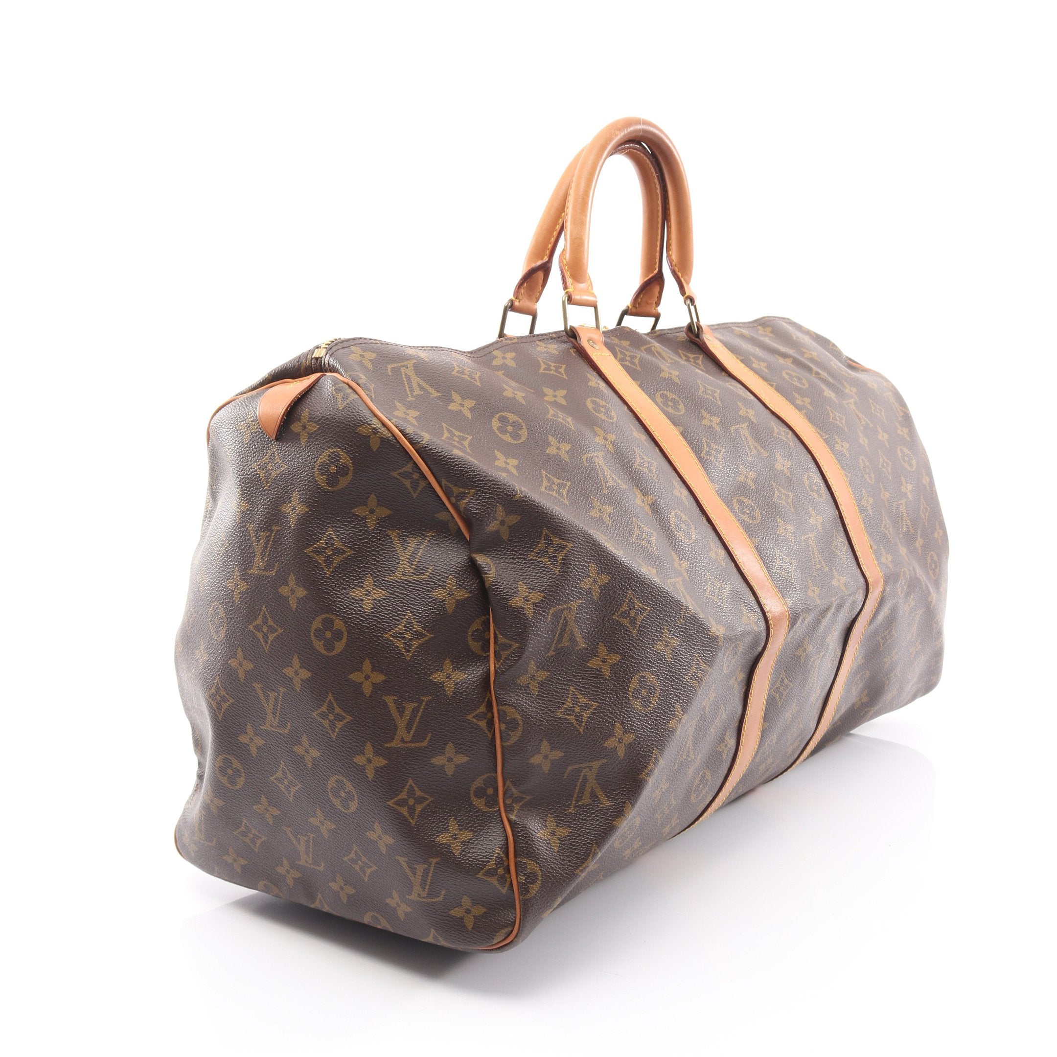 キーポル55 モノグラム ボストンバッグ PVC レザー ブラウン ルイ