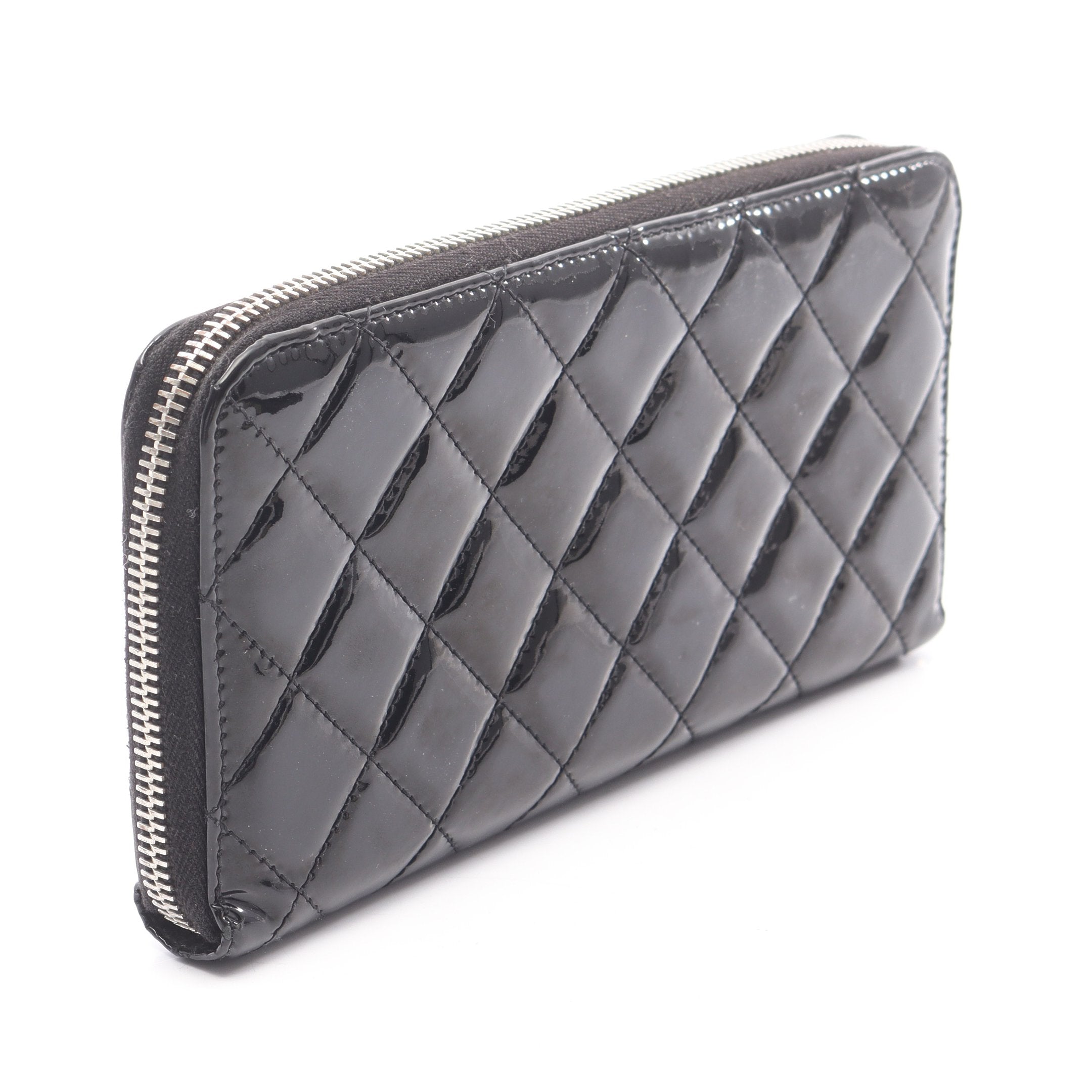 マトラッセ ラウンドファスナー長財布 エナメルレザー ブラック