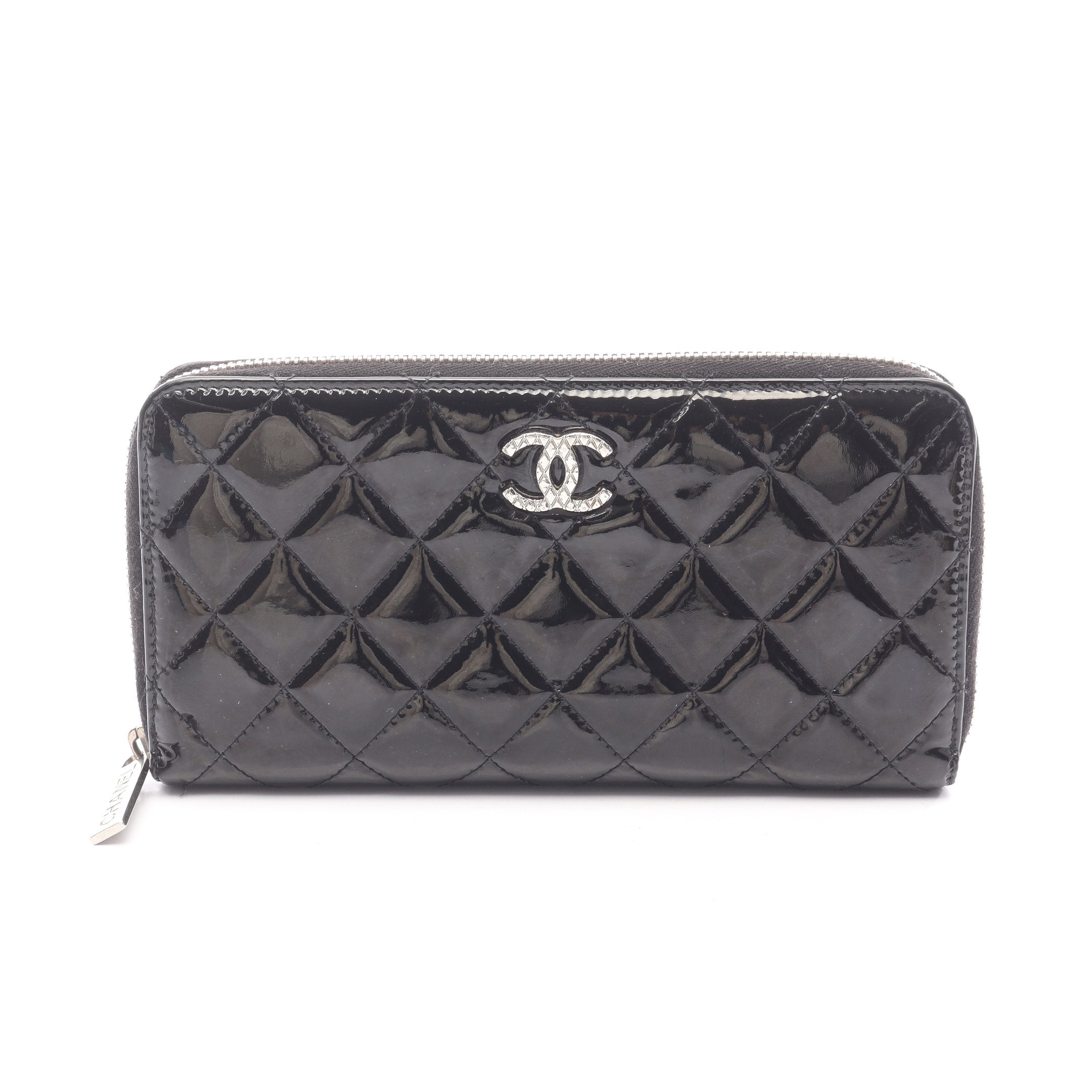 マトラッセ ラウンドファスナー長財布 エナメルレザー ブラック