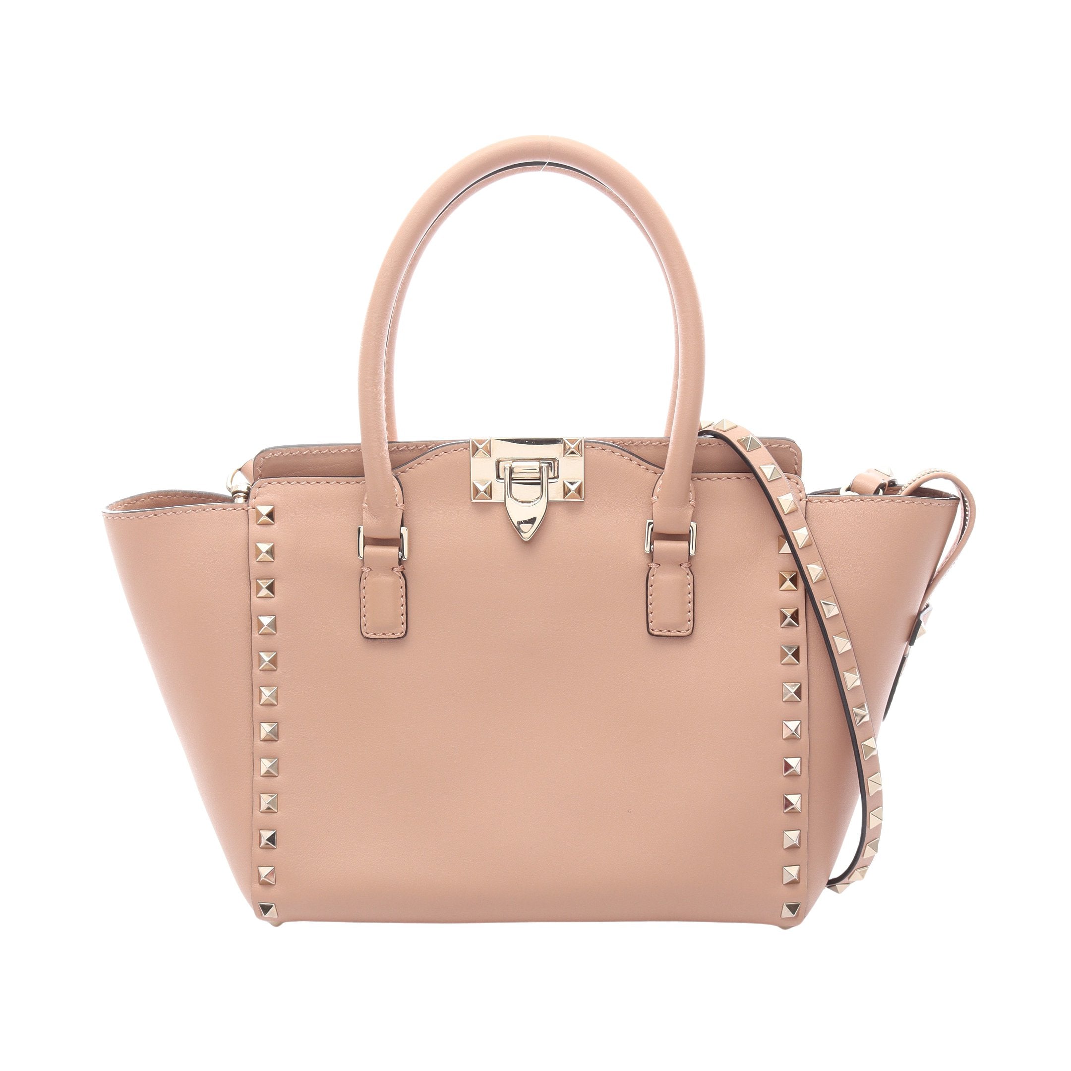 ロックスタッズ ハンドバッグ レザー ピンクベージュ 2WAY