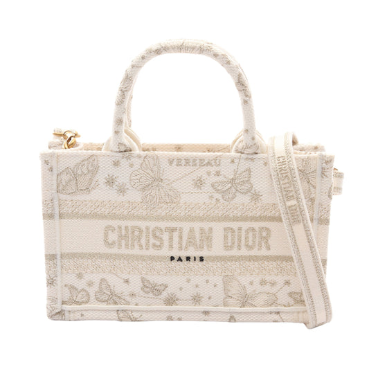 BOOK TOTE ブックトート ミニ バタフライ 2WAY ハンドバッグ トートバッグ キャンバス ホワイト ゴールド ディオール バッグ DIOR