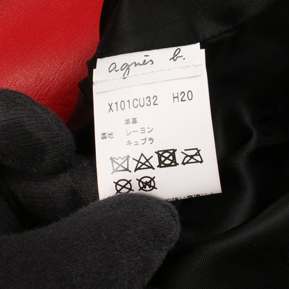 カーディガン プレッション ノーカラージャケット レザー レッド アニエスベー アウター agnes b.