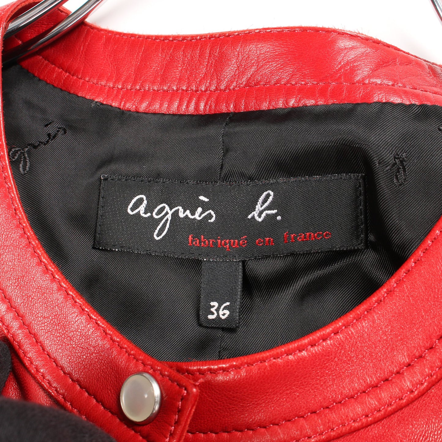 カーディガン プレッション ノーカラージャケット レザー レッド アニエスベー アウター agnes b.