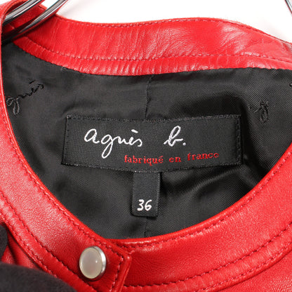 カーディガン プレッション ノーカラージャケット レザー レッド アニエスベー アウター agnes b.