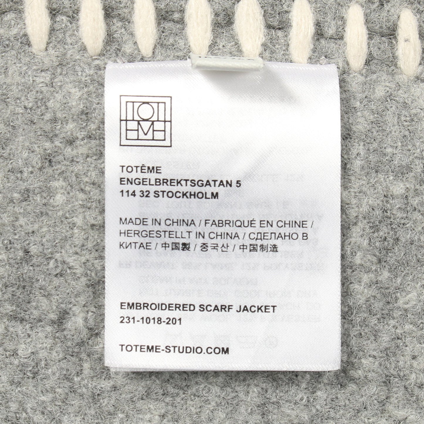 Embroidered scarf jacket マフラー コート ウール グレー トーテム アウター TOTEME