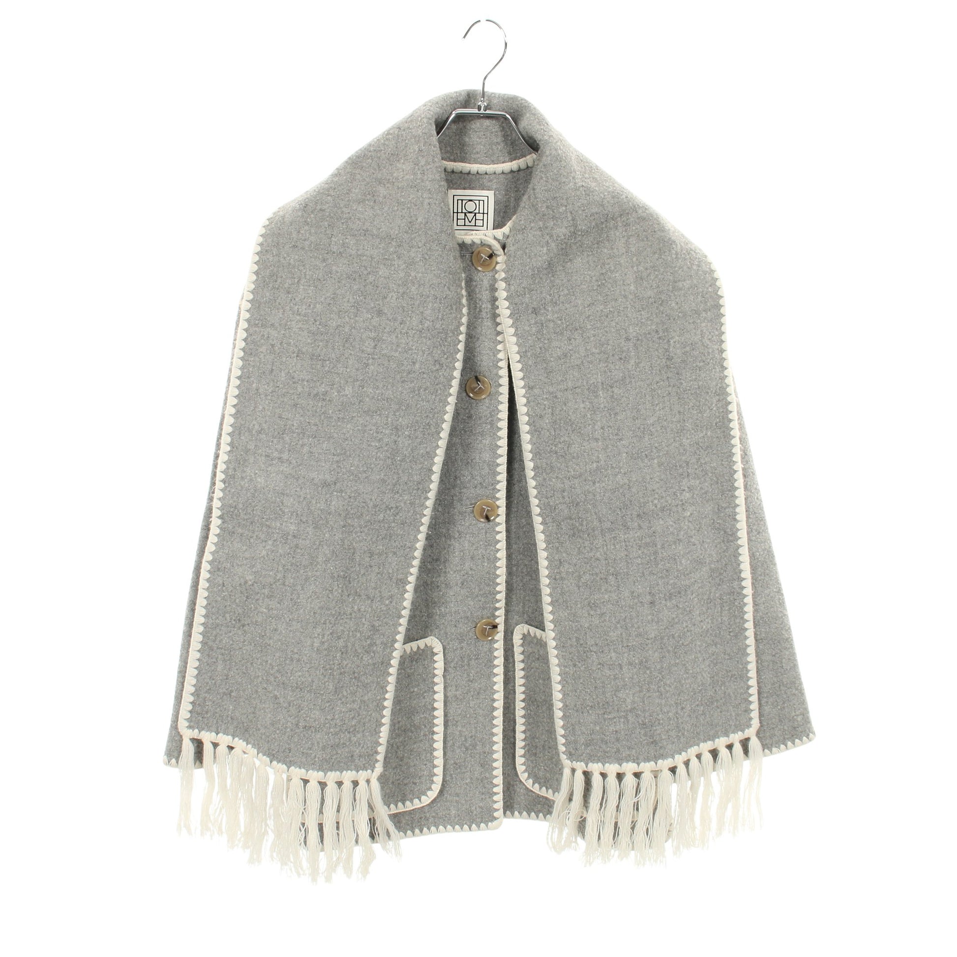 Embroidered scarf jacket マフラー コート ウール グレー トーテム アウター TOTEME