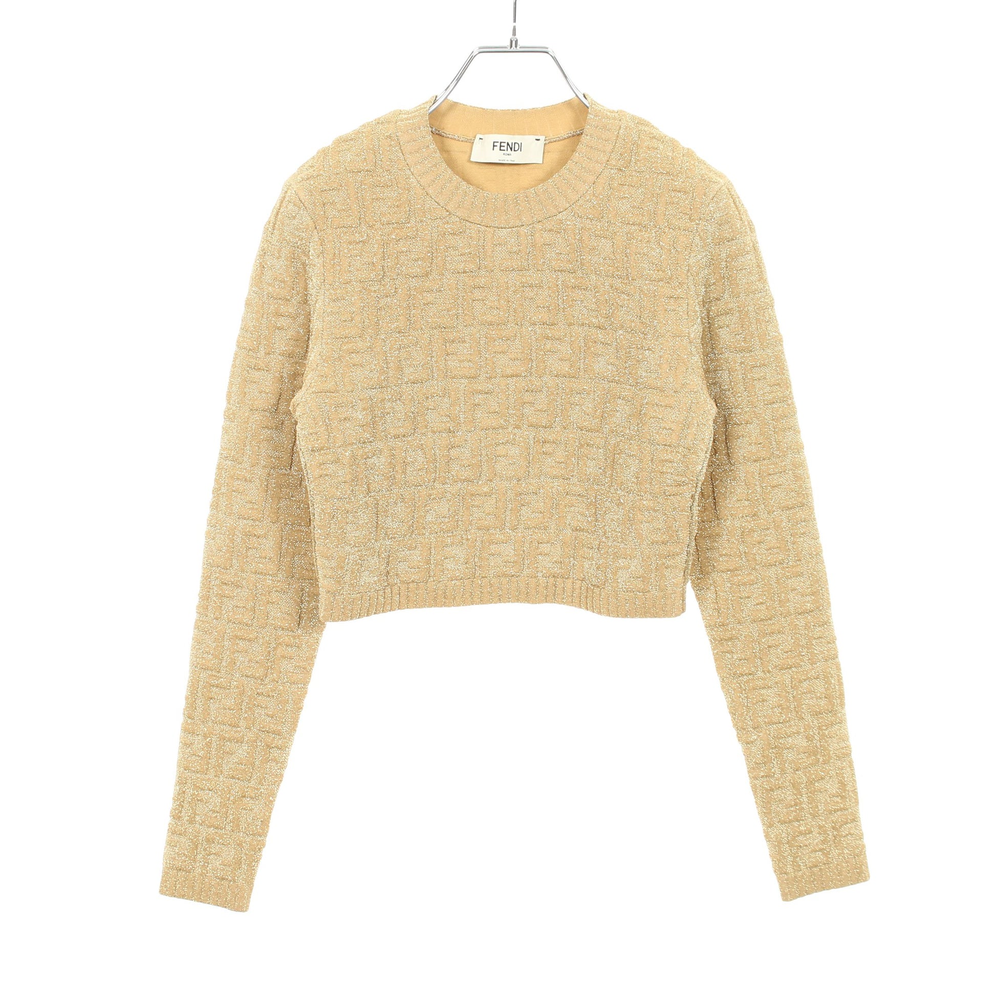 FF柄 クロップド ニット クルーネック レーヨン ゴールド フェンディ トップス FENDI
