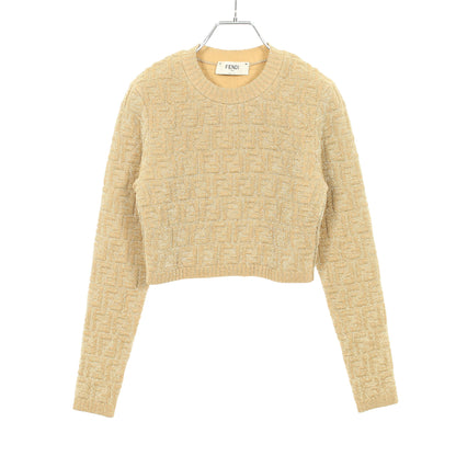 FF柄 クロップド ニット クルーネック レーヨン ゴールド フェンディ トップス FENDI
