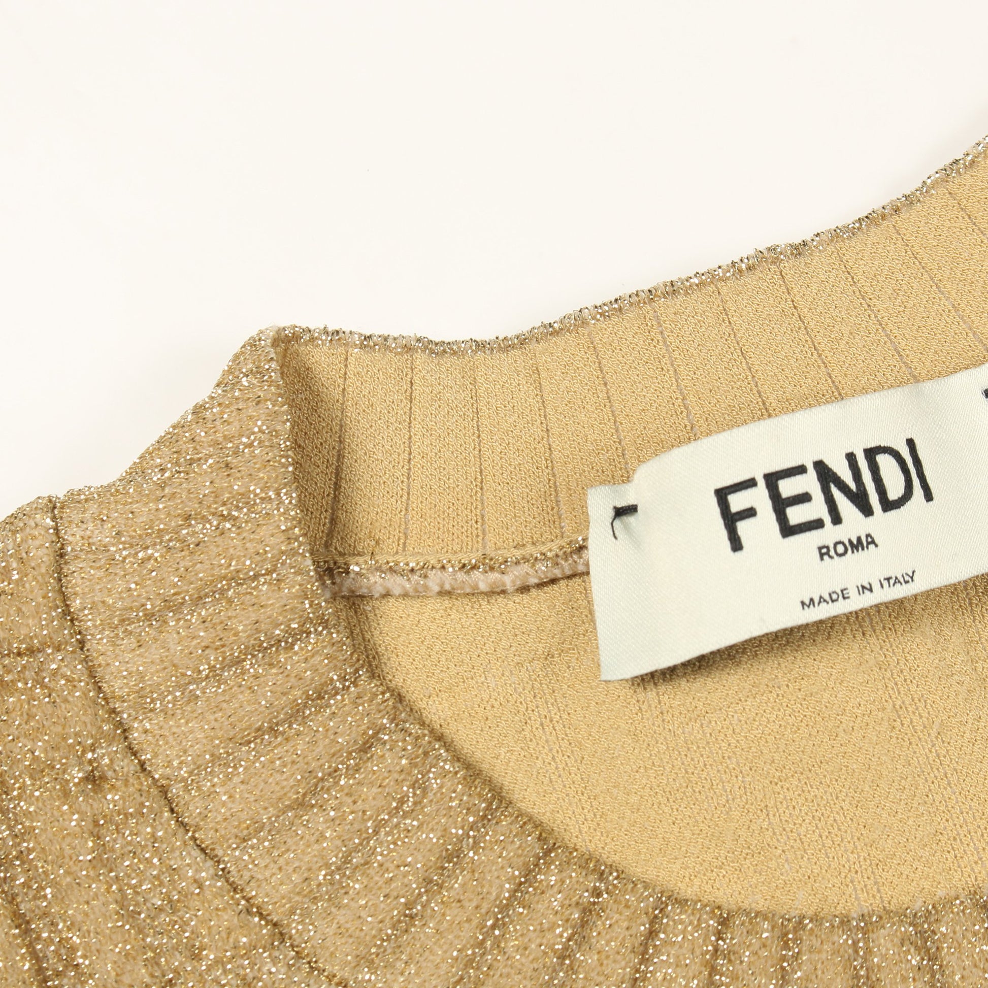 FF柄 クロップド ニット クルーネック レーヨン ゴールド フェンディ トップス FENDI