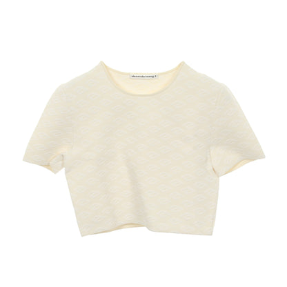 クロップド 半袖Tシャツ クルーネック ナイロン ビスコース アイボリー ホワイト アレキサンダーワン トップス ALEXANDER WANG