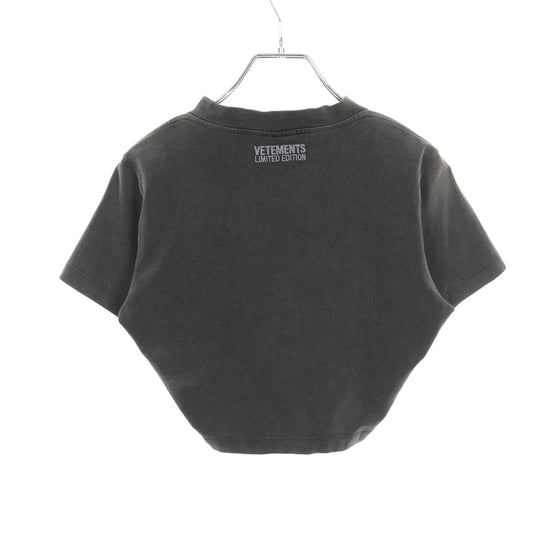 ロゴ刺繍 ヴィンテージ加工 クロップド 半袖Tシャツ コットン ダークグレー ヴェトモン