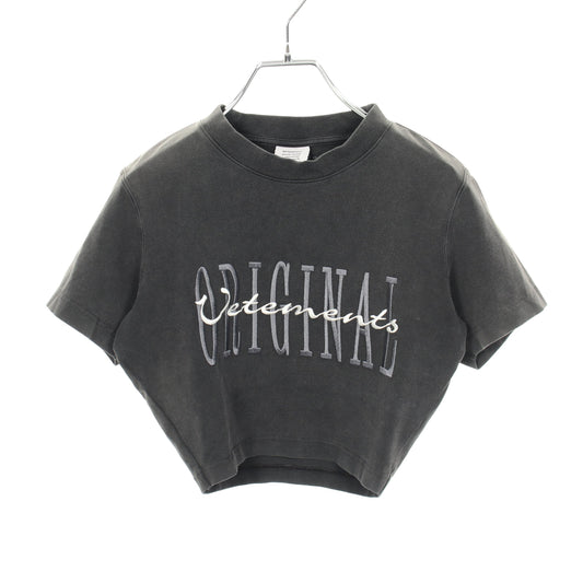 ロゴ刺繍 ヴィンテージ加工 クロップド 半袖Tシャツ コットン ダークグレー ヴェトモン