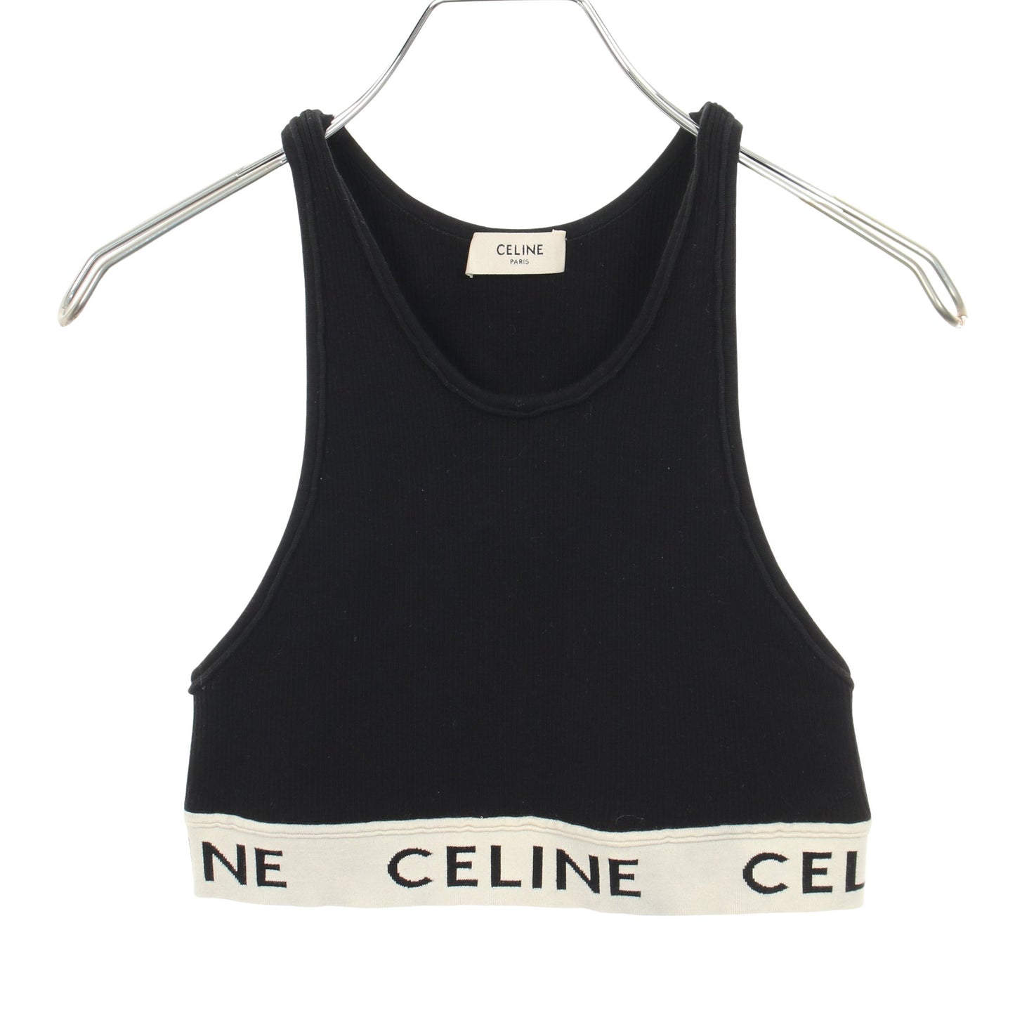 ロゴ アスレチック ニット スポーツブラ タンクトップ コットン ブラック セリーヌ トップス CELINE