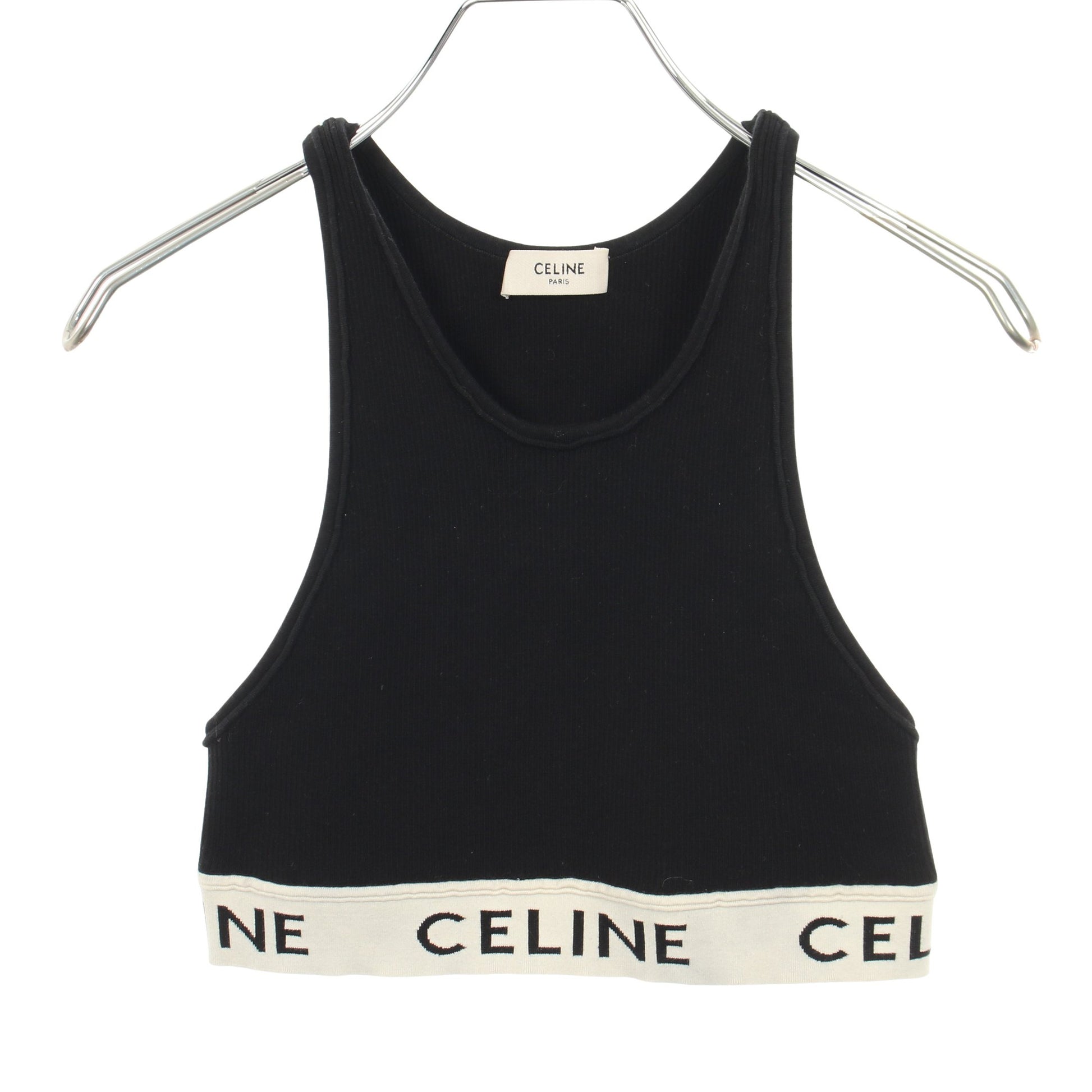ロゴ アスレチック ニット スポーツブラ タンクトップ コットン ブラック セリーヌ トップス CELINE