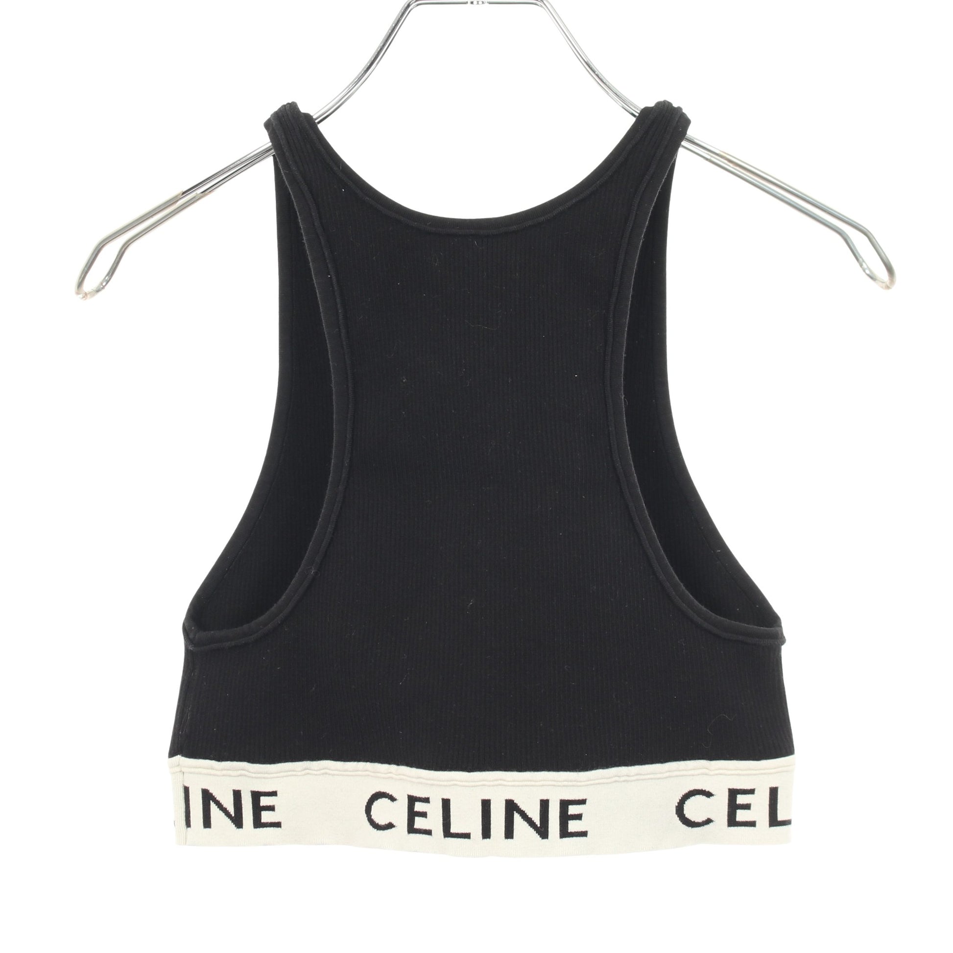 ロゴ アスレチック ニット スポーツブラ タンクトップ コットン ブラック セリーヌ トップス CELINE