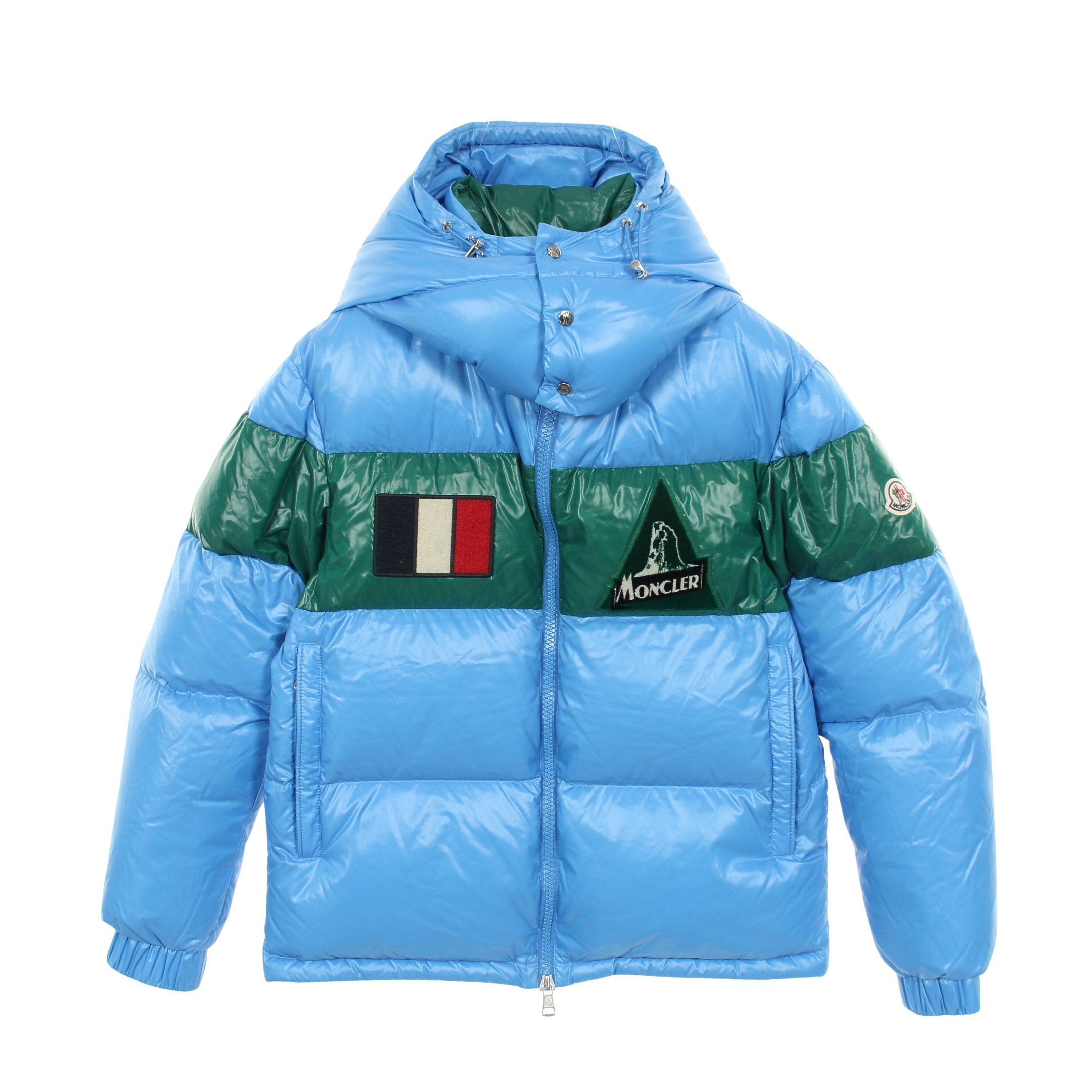 〈クリーニング済み〉モンクレール ナイロンジャケット フード付き ブルー MONCLER（ナイロンジャケット ・ ブルー・ネイビー/青色系）のフリマ
