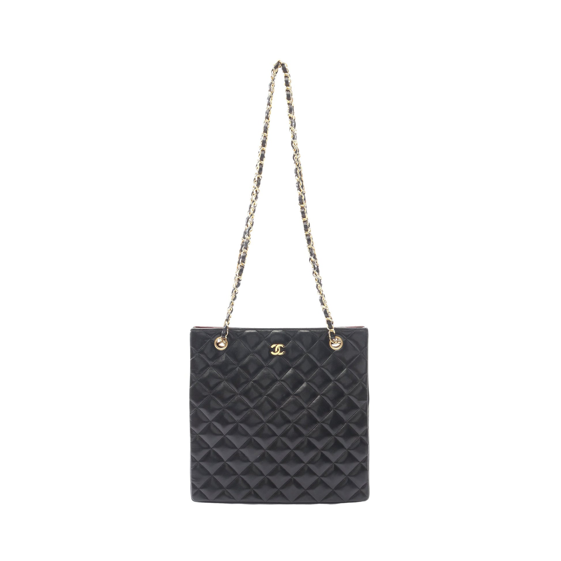 マトラッセ チェーンショルダーバッグ チェーントートバッグ ラムスキン ブラック ゴールド金具 シャネル バッグ CHANEL