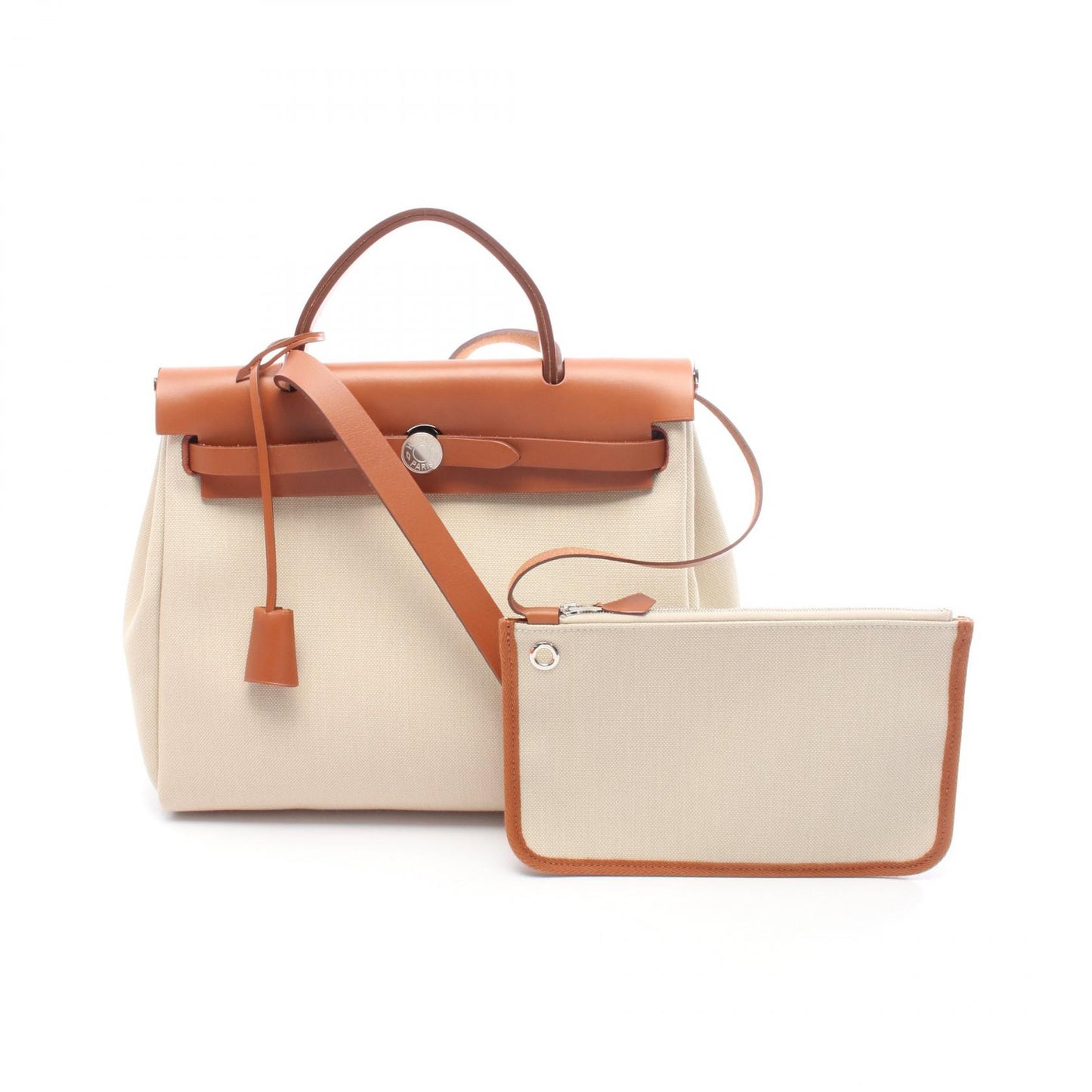 エールバッグジップPM ハンドバッグ トワルミリタリー レザー ベージュ ブラウン シルバー金具 2WAY Y刻印 エルメス バッグ HERMES